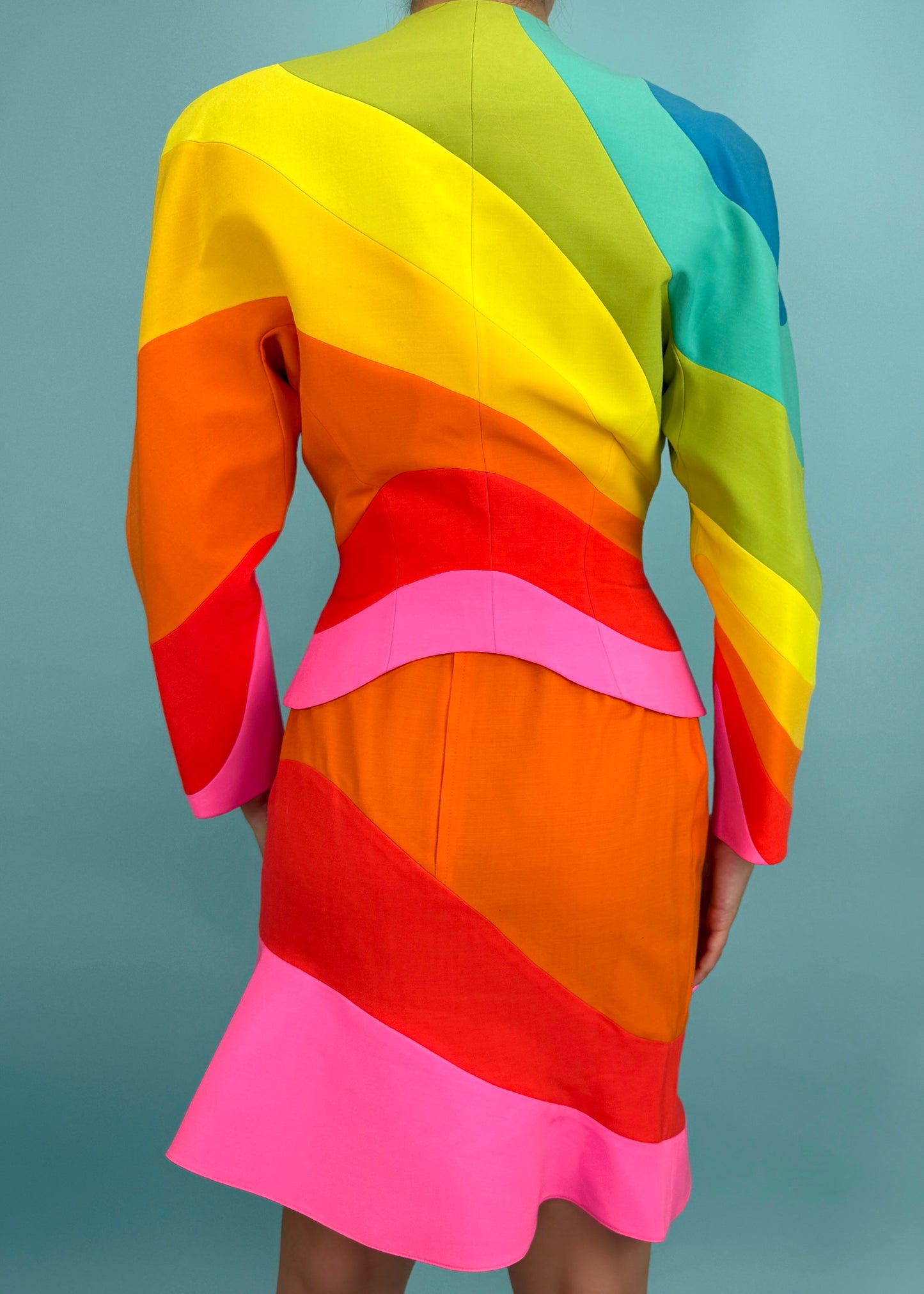 Thierry Mugler Spring 1990 Runway "Arc En Ciel" Rainbow Jacket & Skirt Suit