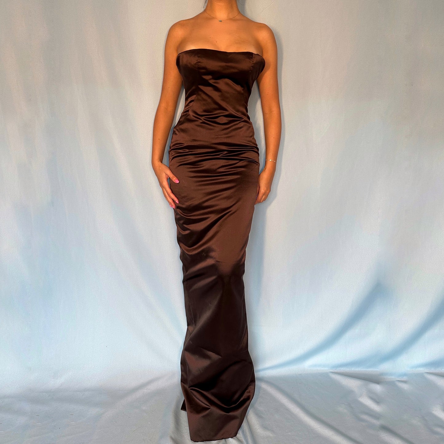 Alexander McQueen Fall 2005 Brown Satin Corseted Gown Dress