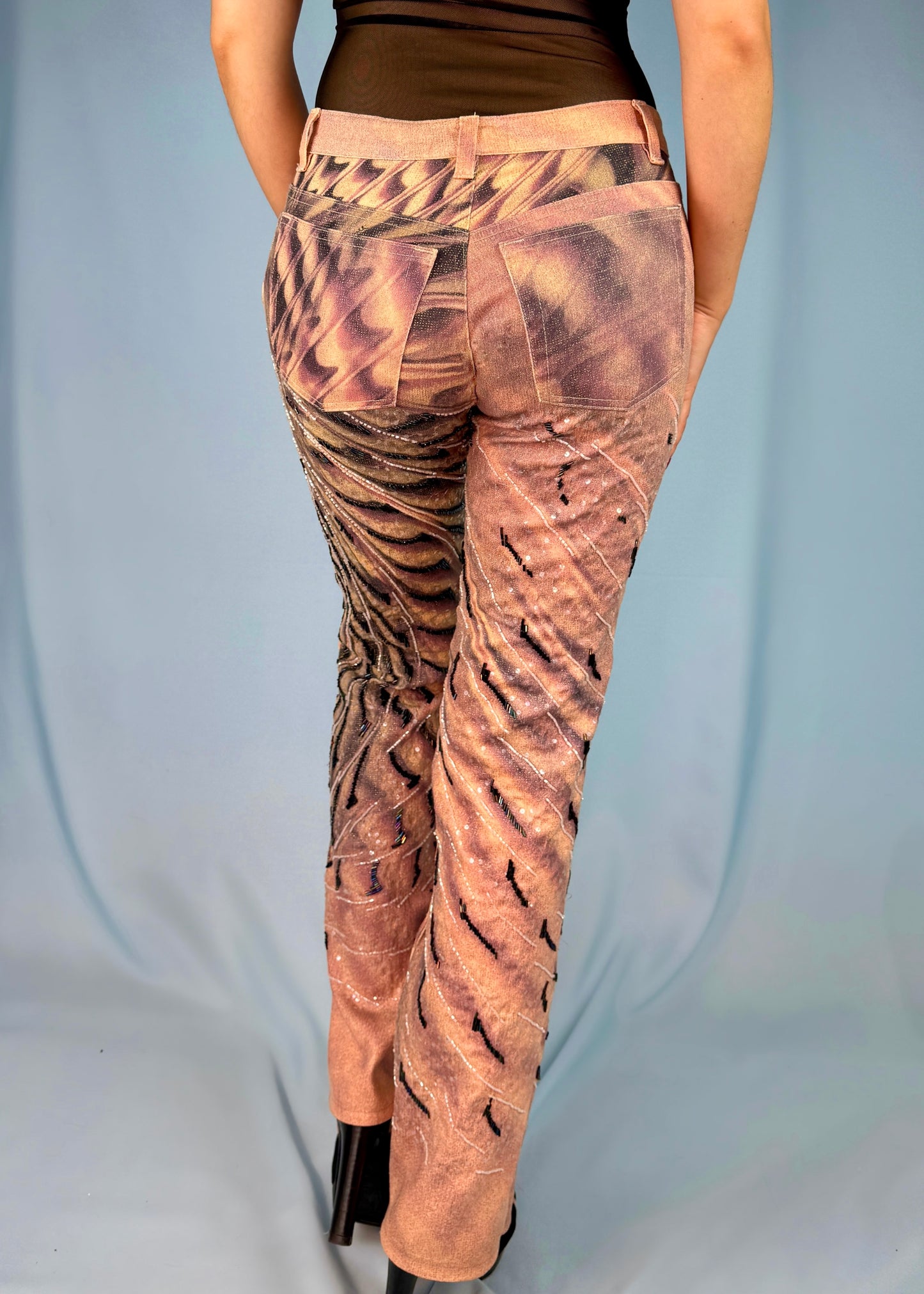 Roberto Cavalli Spring 2001 Runway Bead Embellished Pink Jeans