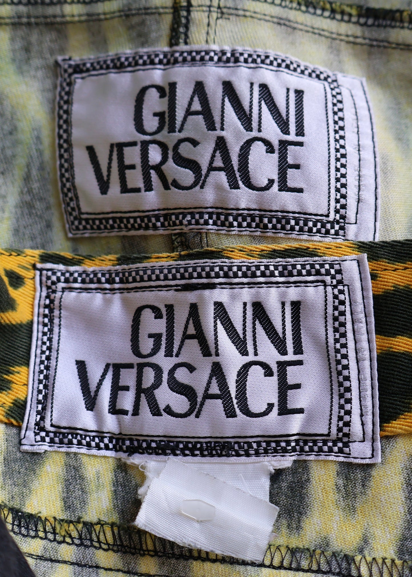 Versace Spring 1992 Runway Yellow Cheetah Print Denim Jacket & Jeans Sets
