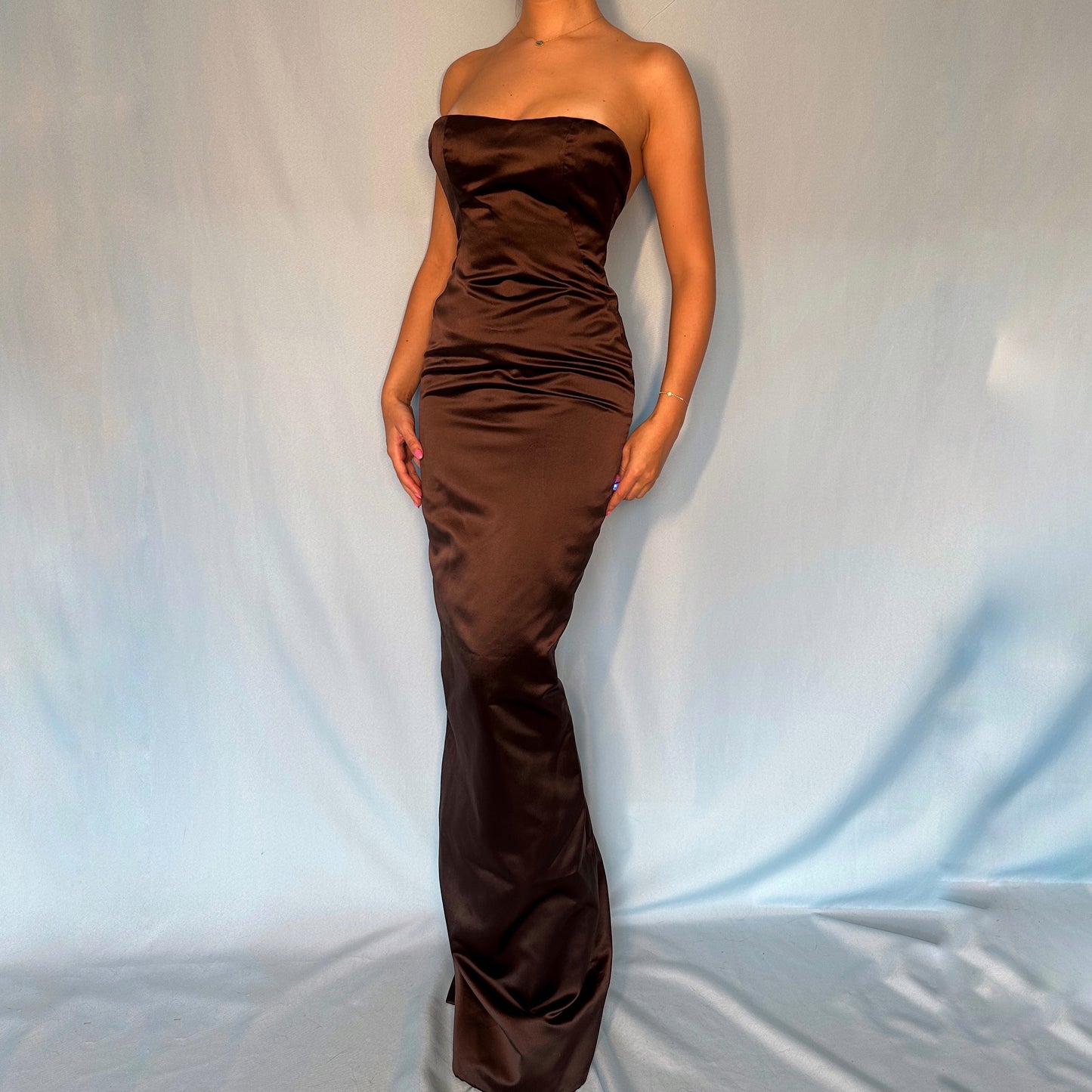 Alexander McQueen Fall 2005 Brown Satin Corseted Gown Dress