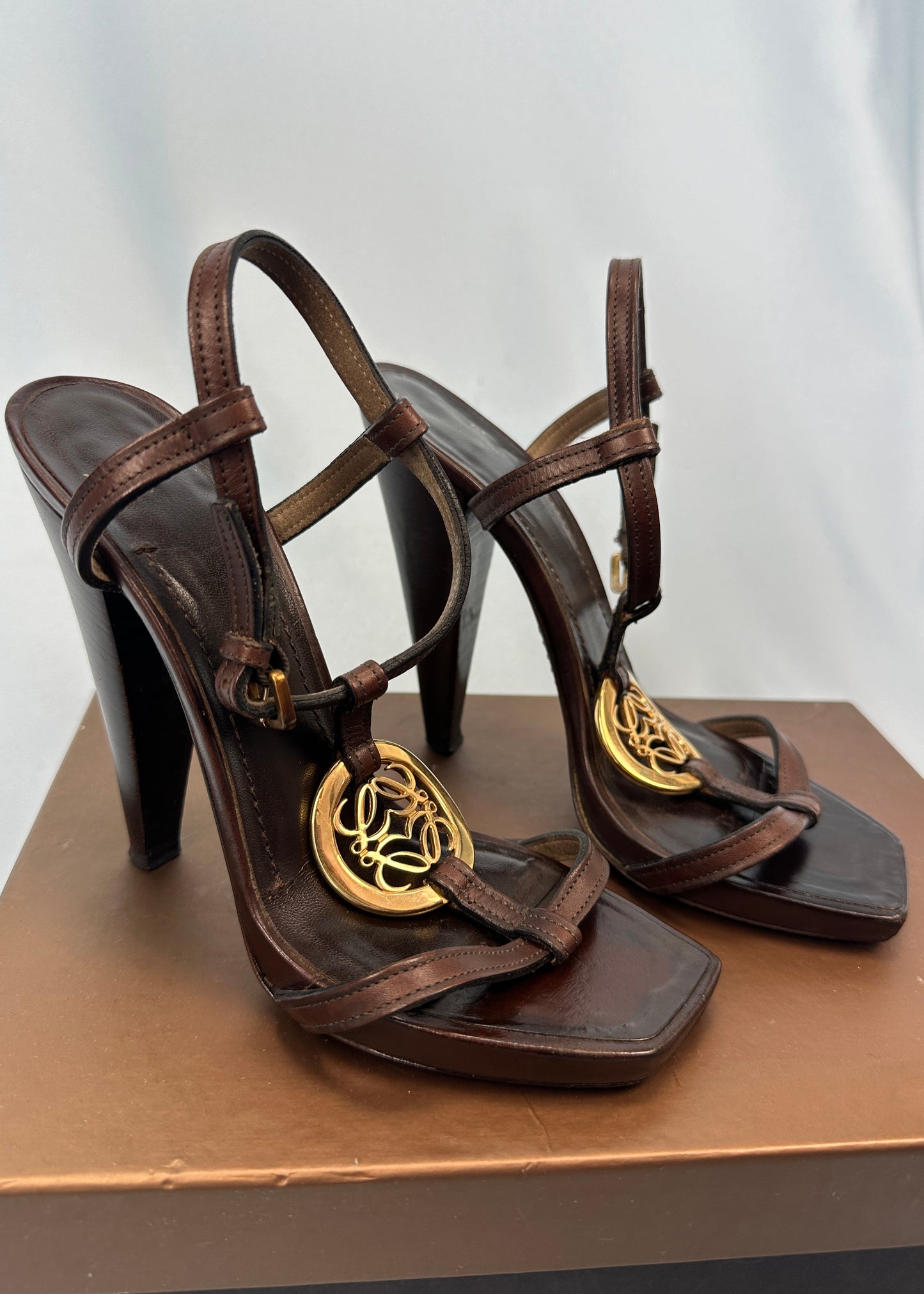 Loewe Leather Strappy Logo Heels