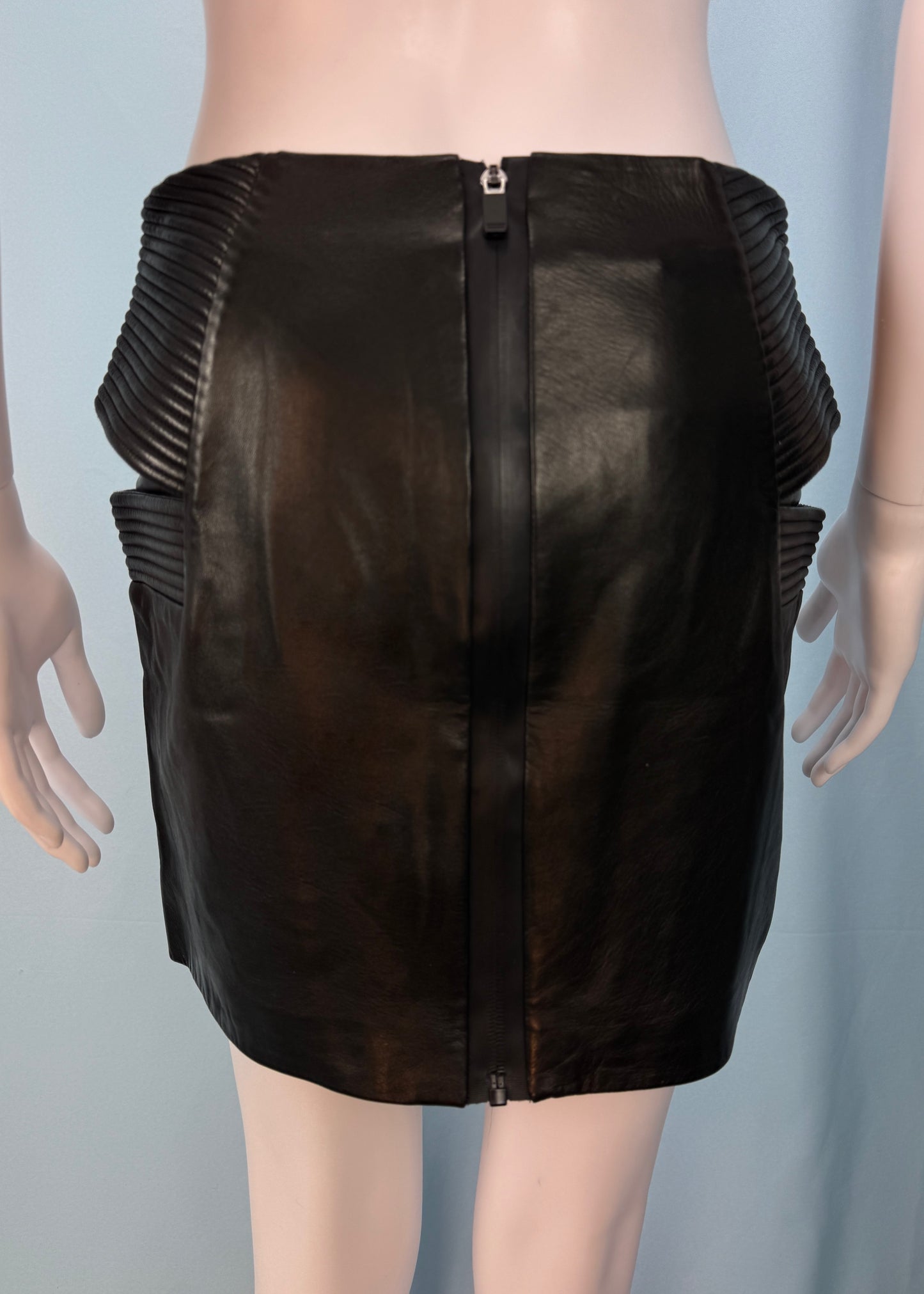 Alexander McQueen Black Leather Low Front Skirt