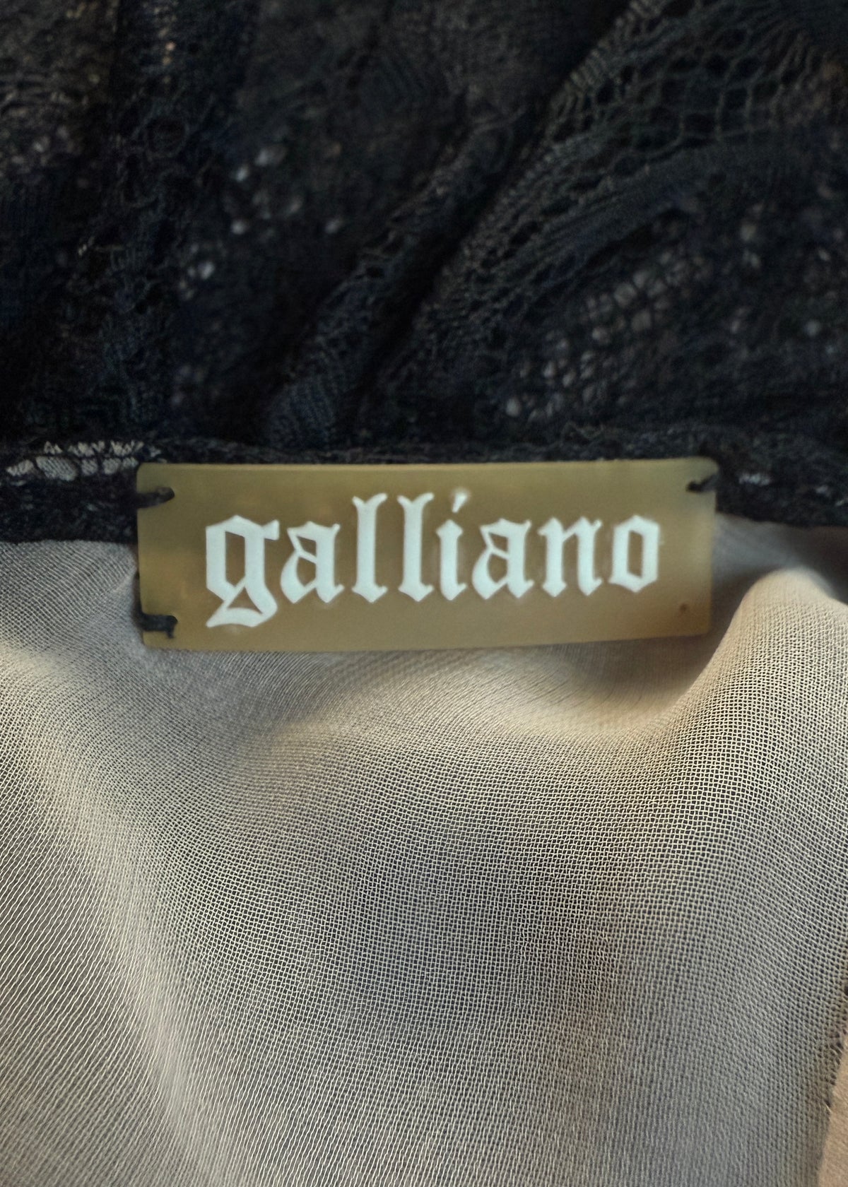 John Galliano Black Lace Asymmetric Ruffle Detail Gown