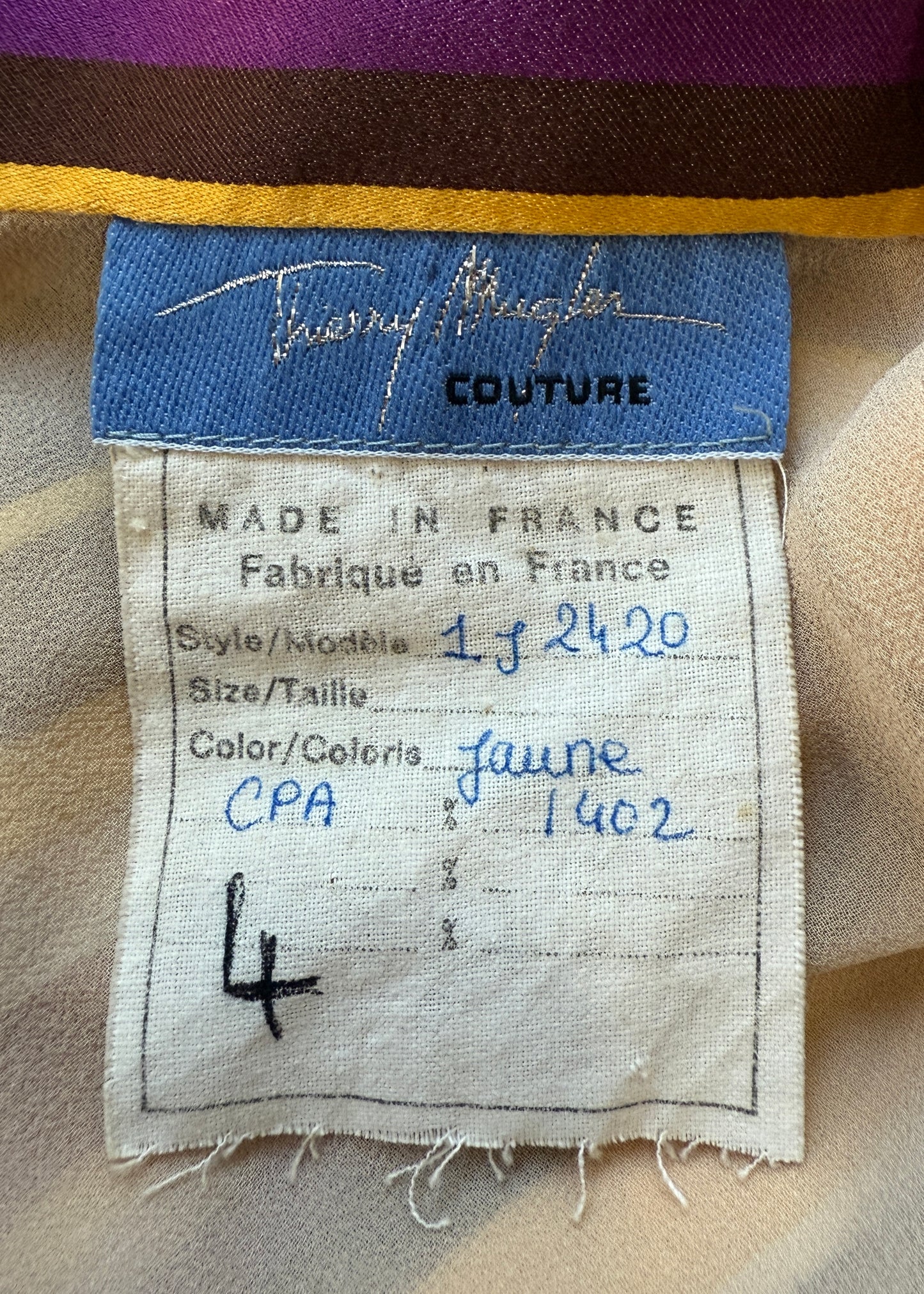 Thierry Mugler Fall 2001 Striped Silk Collared Halter Dress