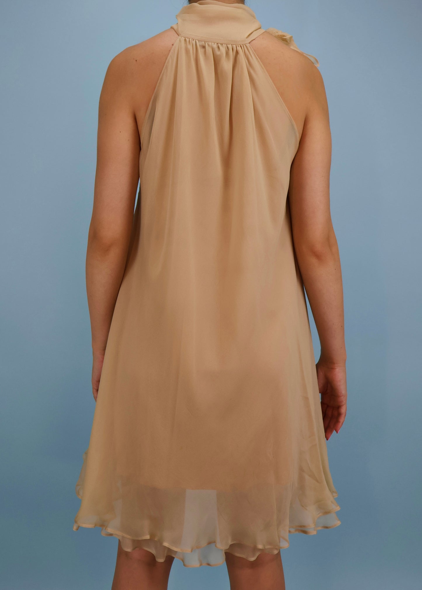 Dolce & Gabbana Spring 2001 Runway Nude Silk Chiffon Halter Dress