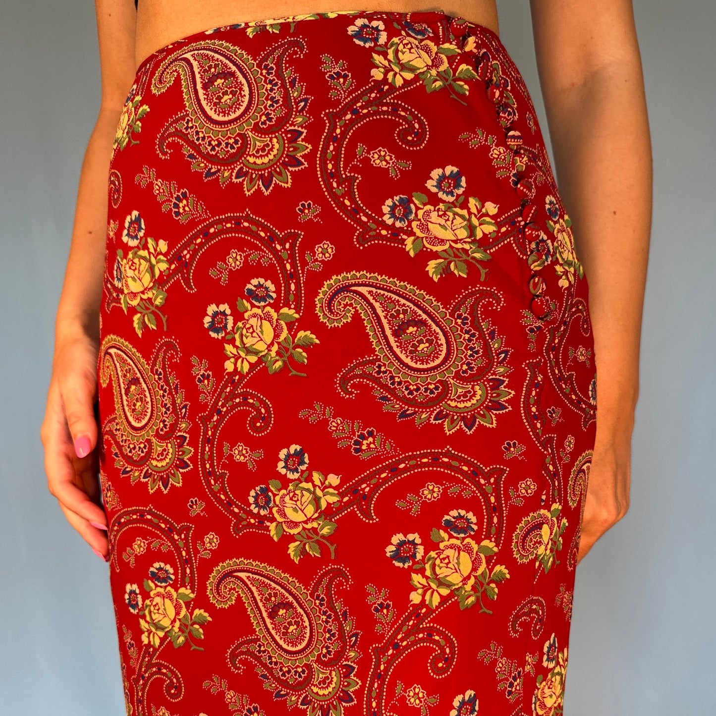 Dior Fall 2002 Red Paisley Silk Chiffon Skirt