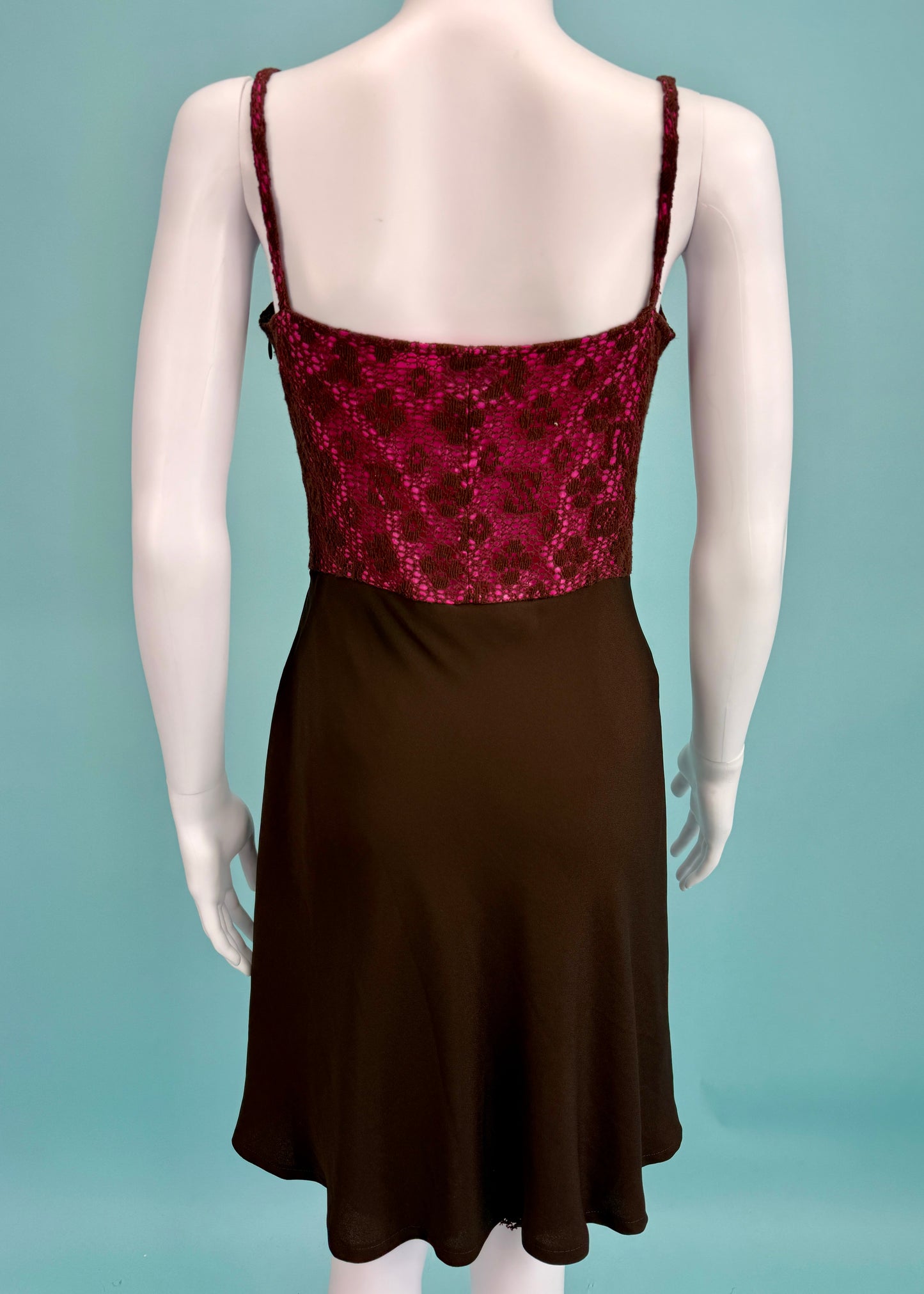 Christian Lacroix Bazar Pink & Brown Tie Up Detail Dress
