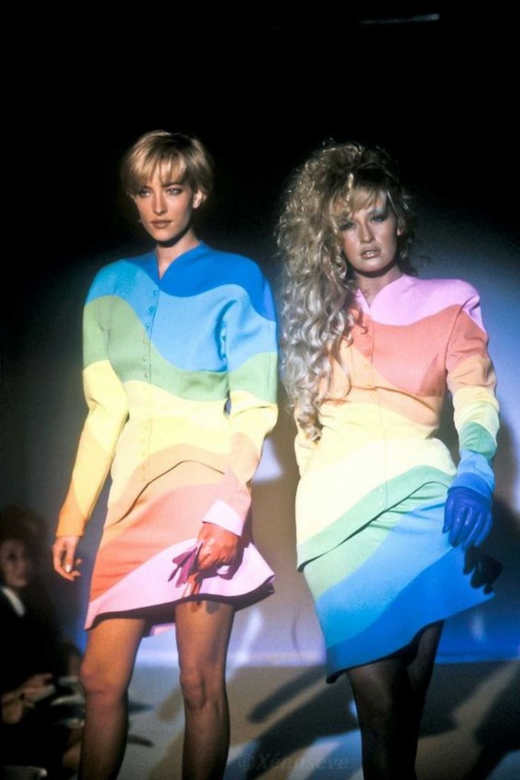 Thierry Mugler Spring 1990 Runway "Arc En Ciel" Rainbow Jacket & Skirt Suit