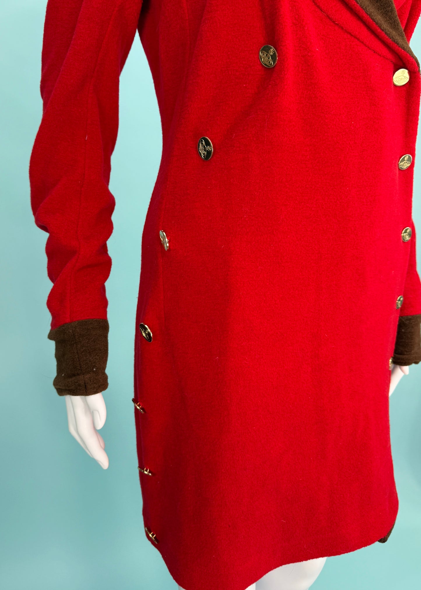 Vivienne Westwood Fall 1989 Runway Red Wool Orb Button Dress