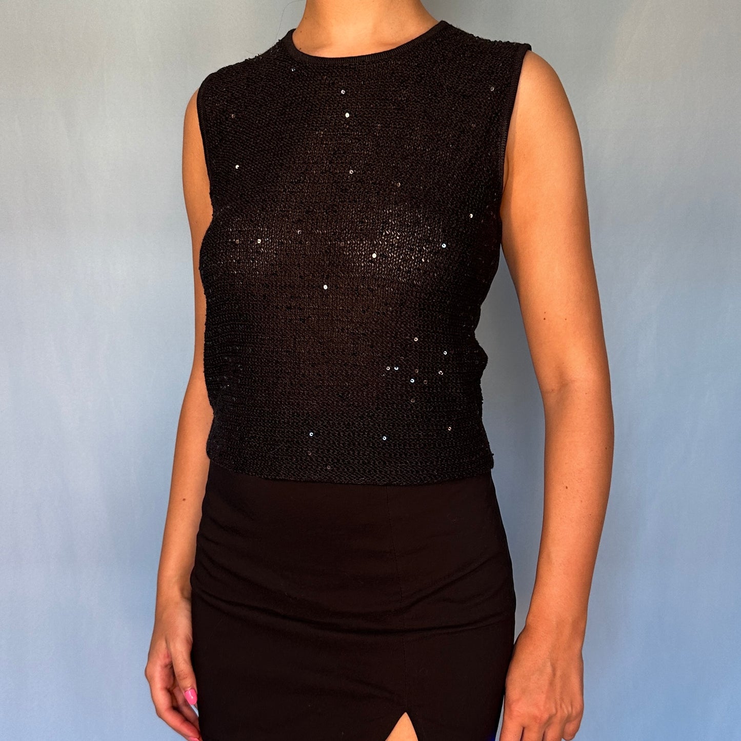 Versace Black Sequin Knitted Tank Top