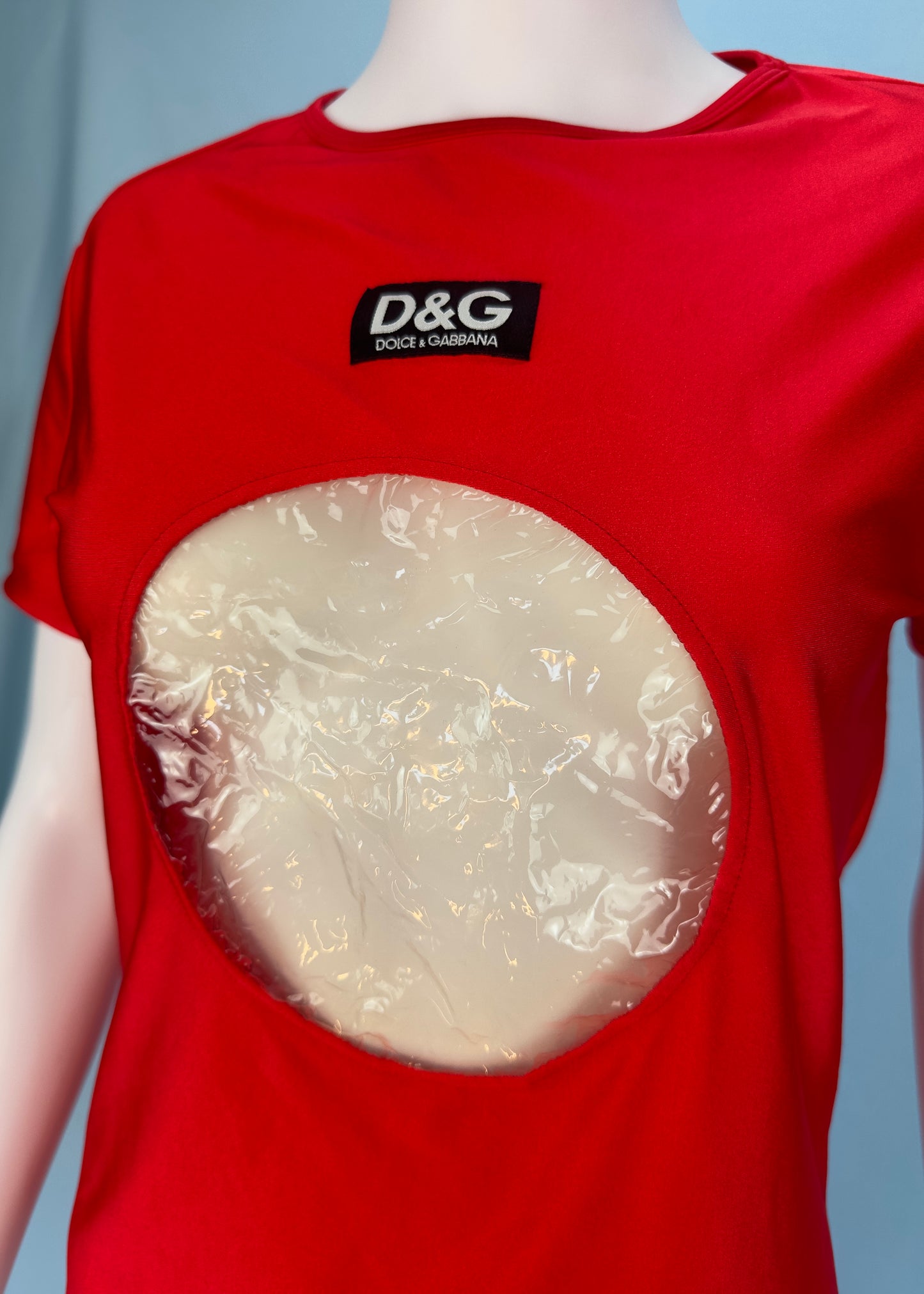 D&G by Dolce & Gabbana Spring 1996 Vinyl Window Red Spandex Top
