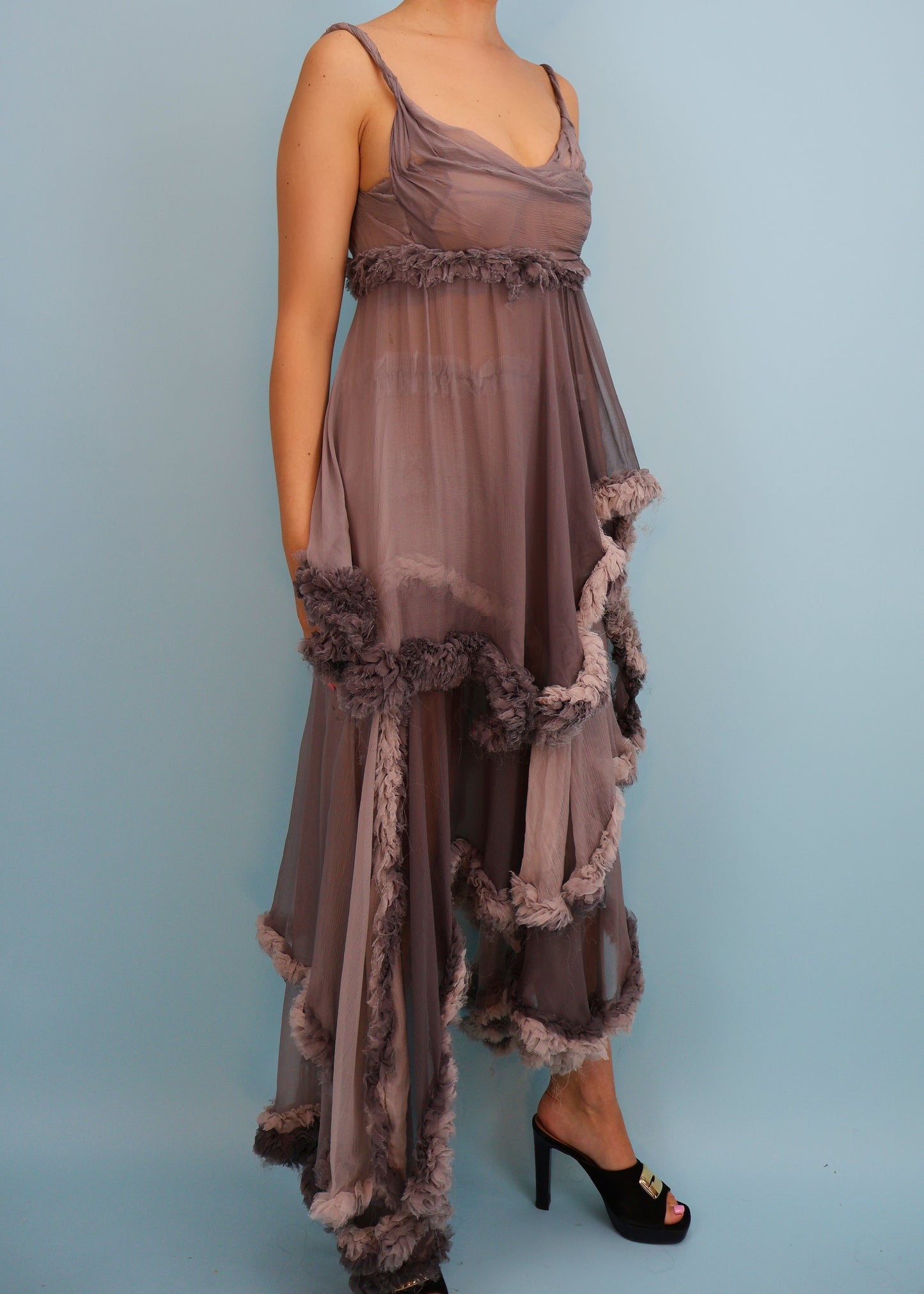 Alexander McQueen Fall 2006 Grey Silk Chiffon Layered Ruffle Gown