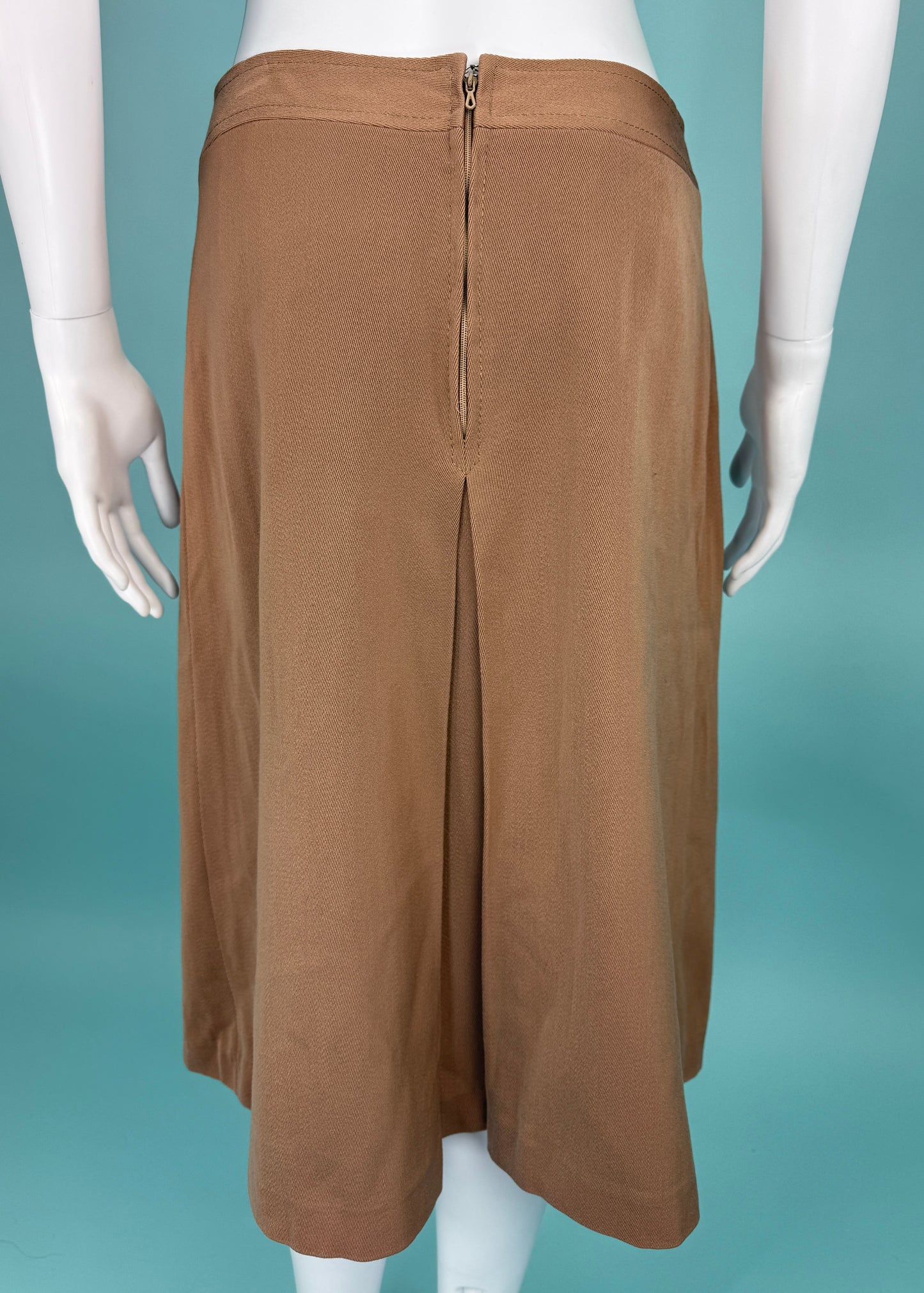 Celine 1970s Beige Wool Metal Buckle Belt Skirt