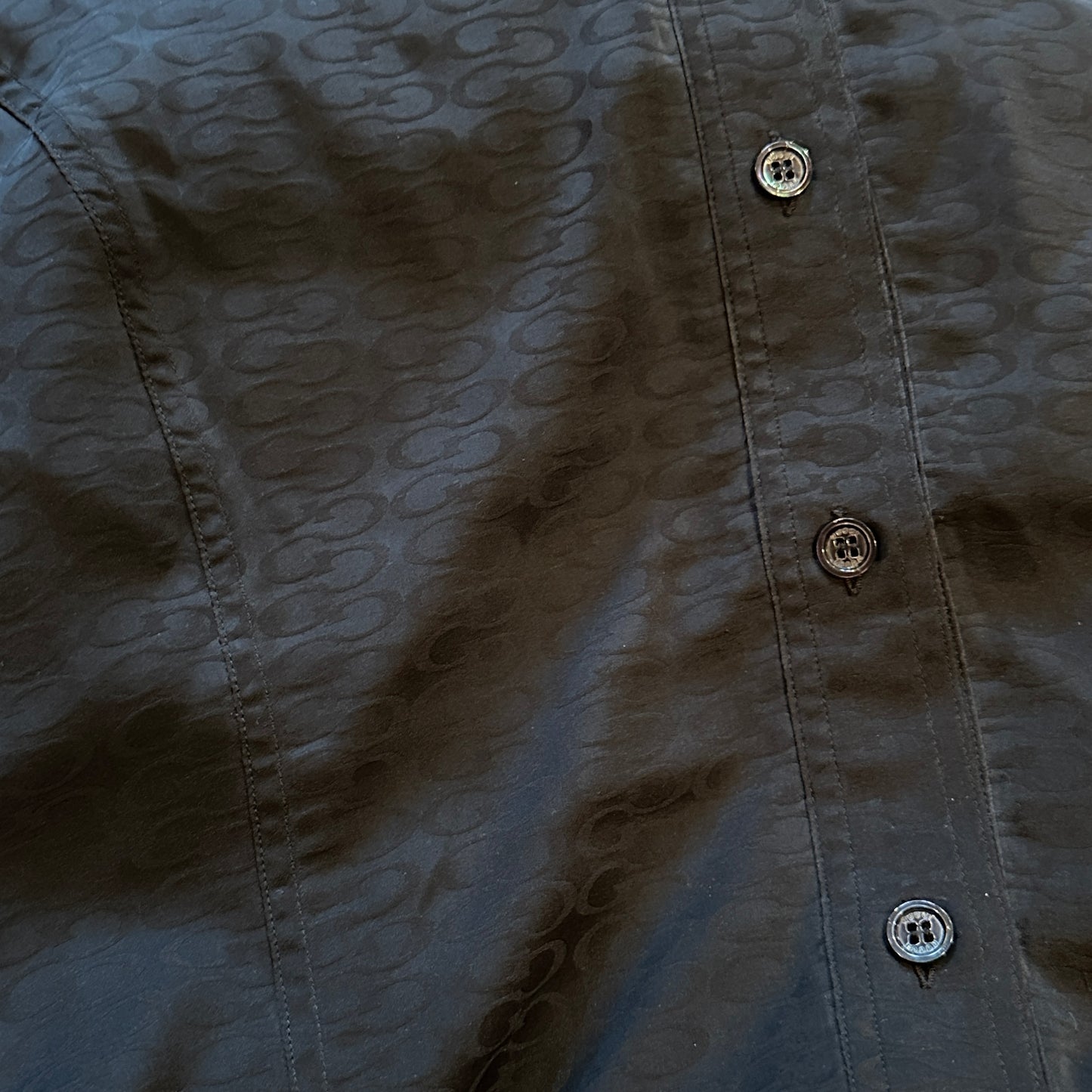 Gucci 2004 Monogram Black Silk Button Up Shirt