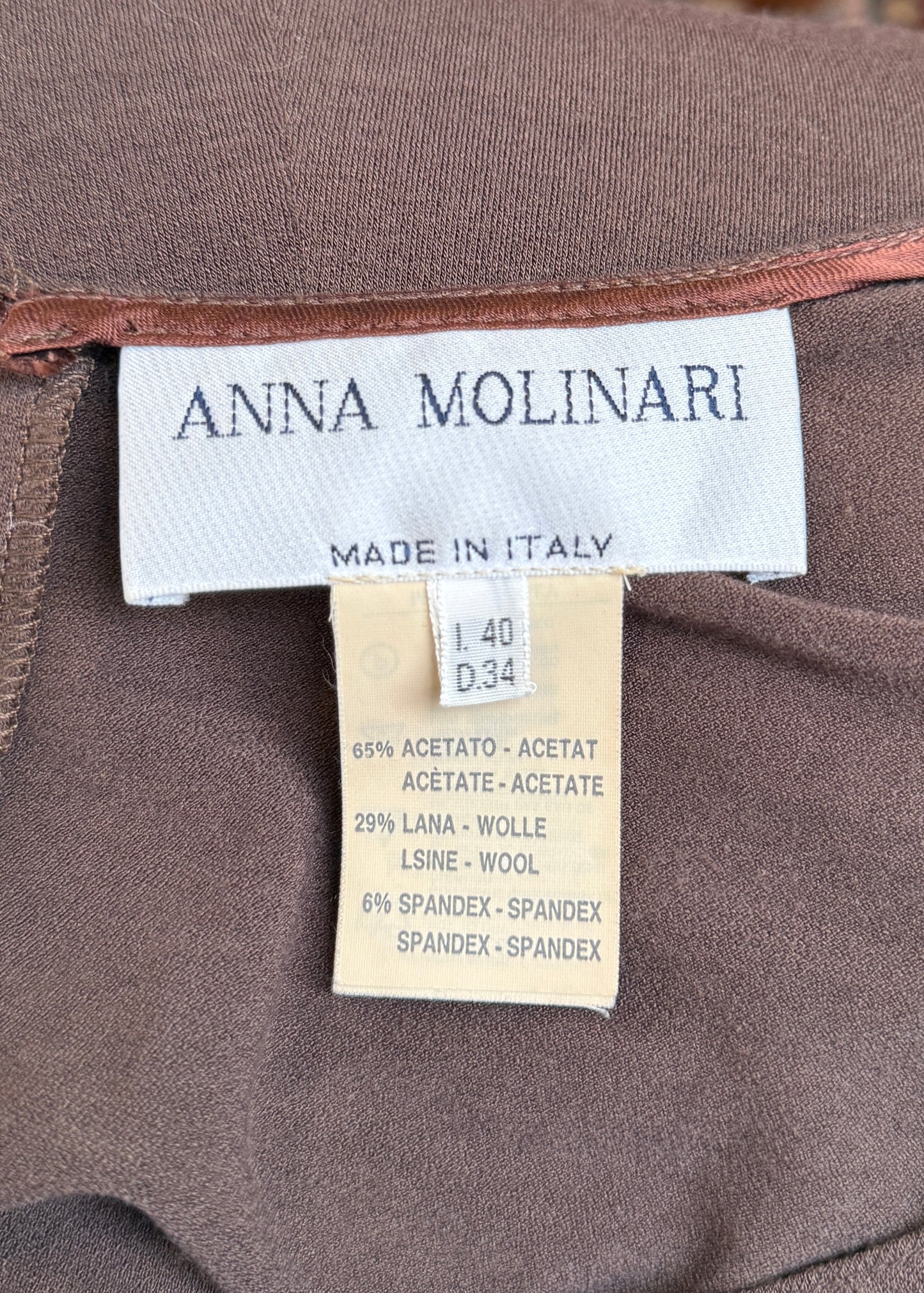 Anna Molinari Brown Jersey & Satin Dress