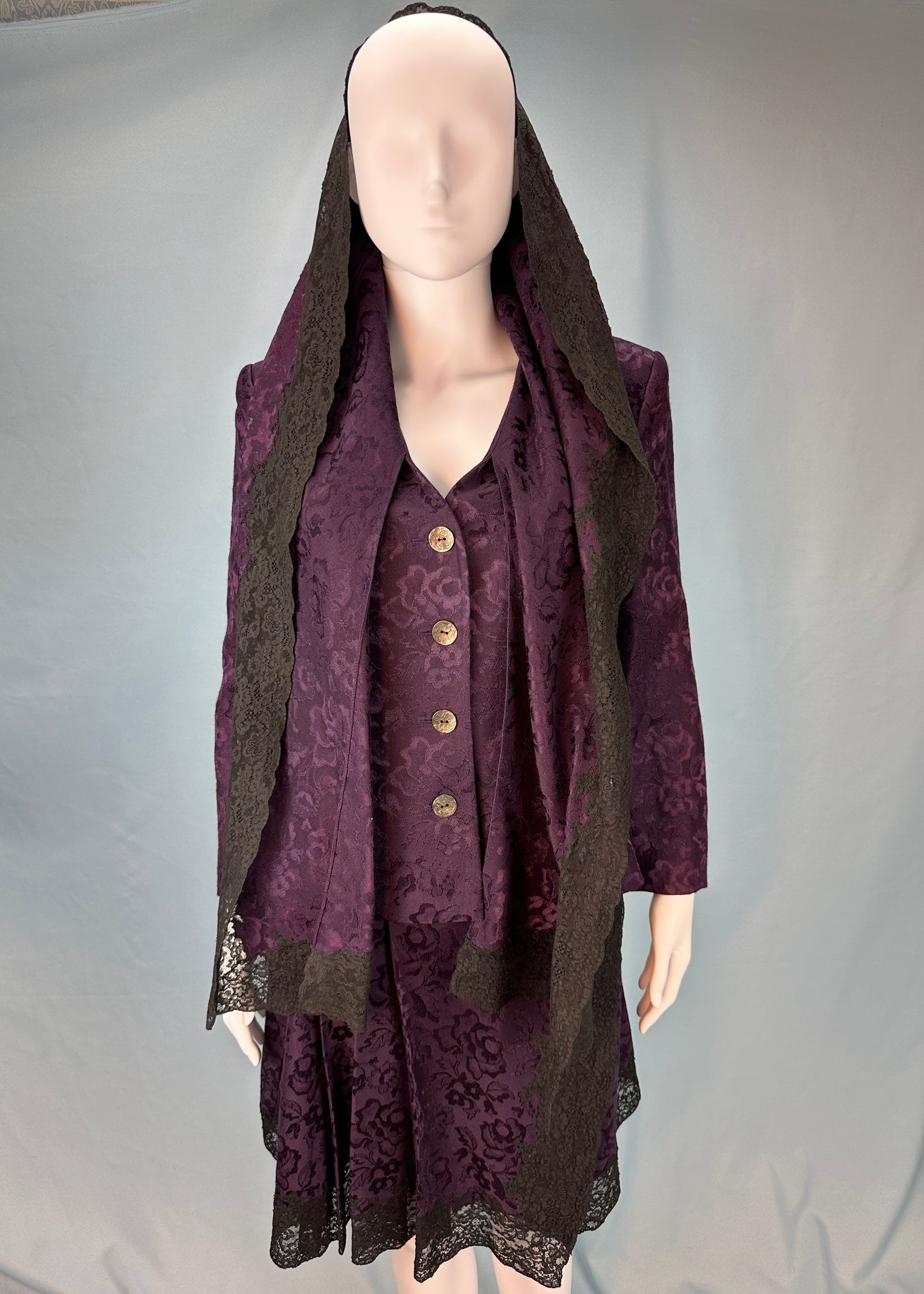 Dior Fall 1998 Purple Silk Brocade and Lace Skirt & Jacket Set