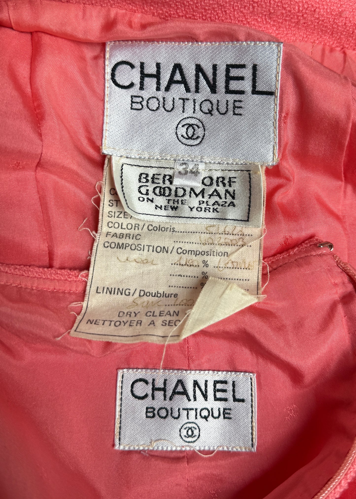 Chanel Fall 1994 Runway Pink Tie Up Bow Jacket & Skirt Suit Set