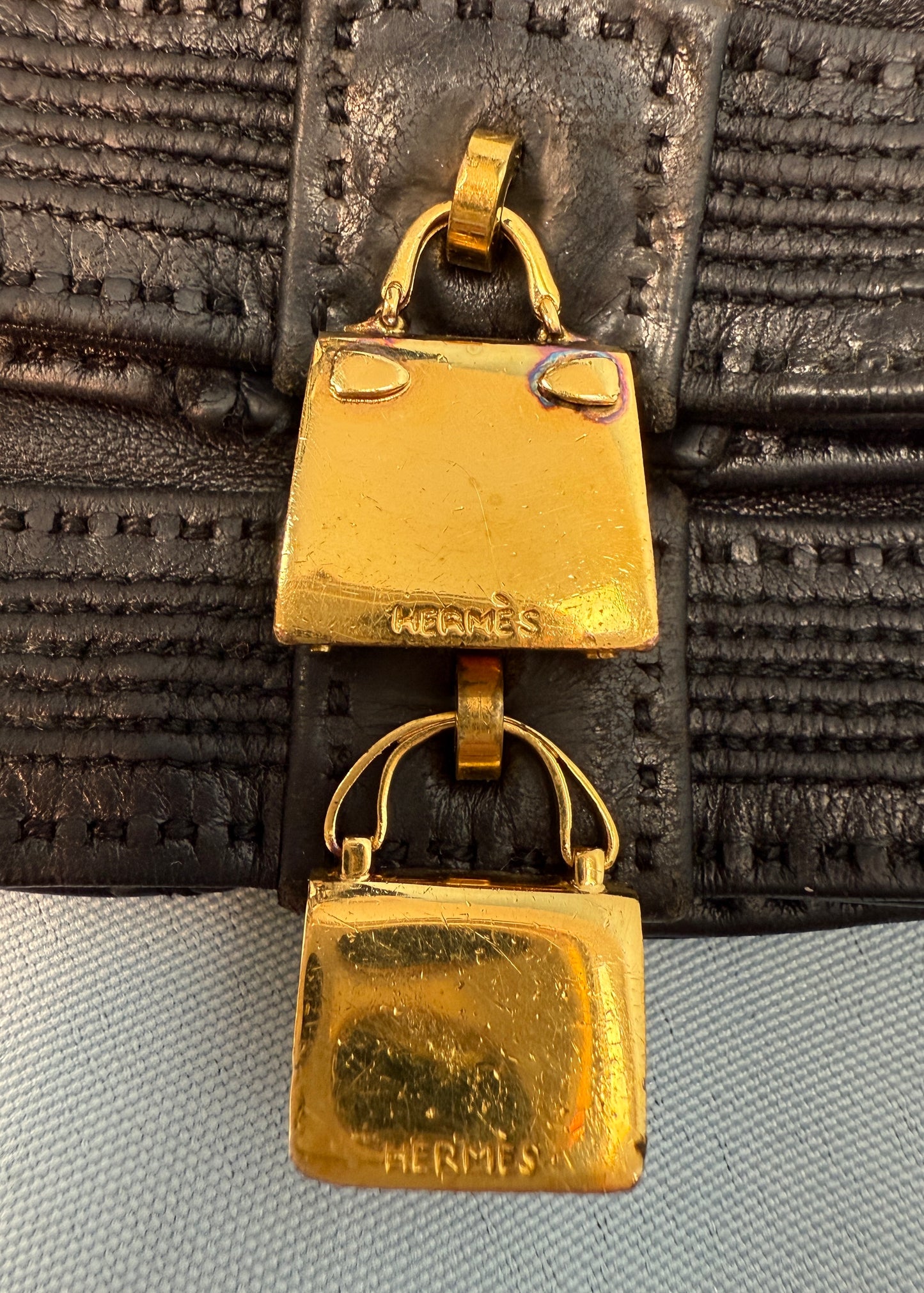 Hermès Black Leather Kelly & Constance Bag Charm Gloves
