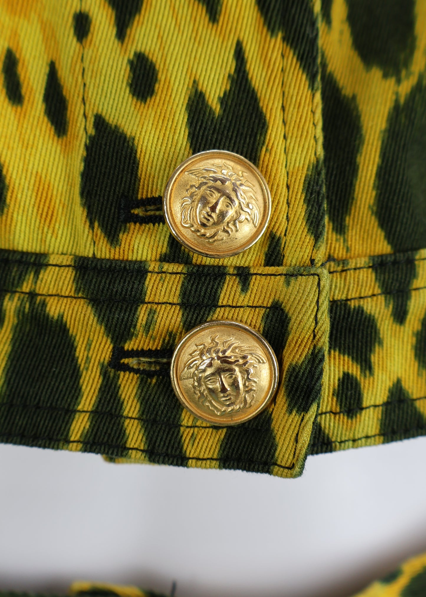 Versace Spring 1992 Runway Yellow Cheetah Print Denim Jacket & Jeans Sets