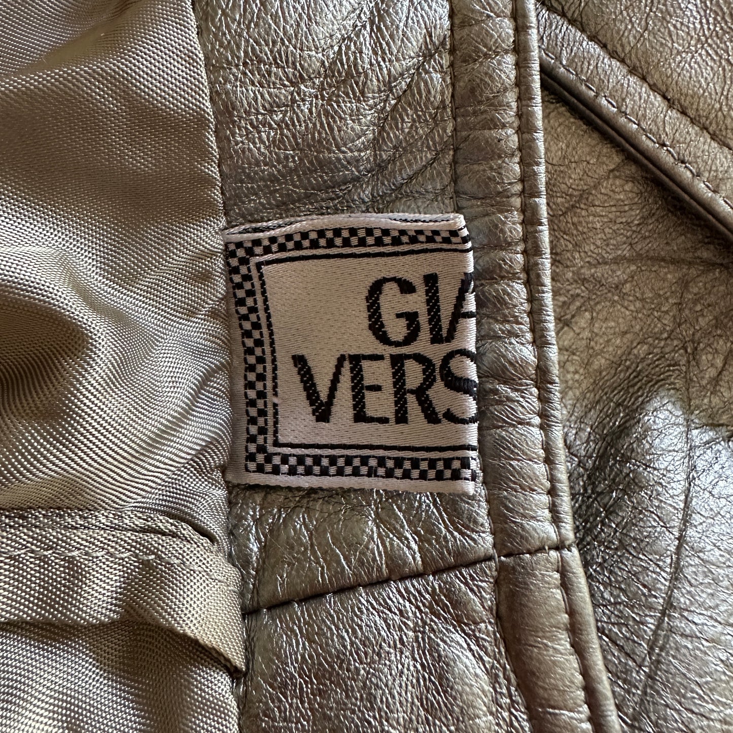 Versace Fall 1994 Silver Metallic Leather Overall Dress