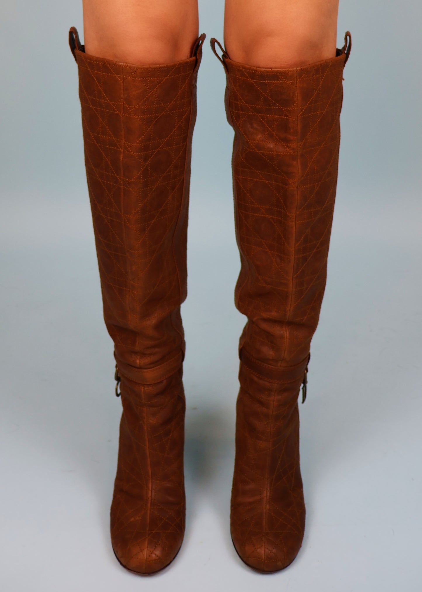 Dior Brown Leather Stitched Dior Charm Heeled Boots