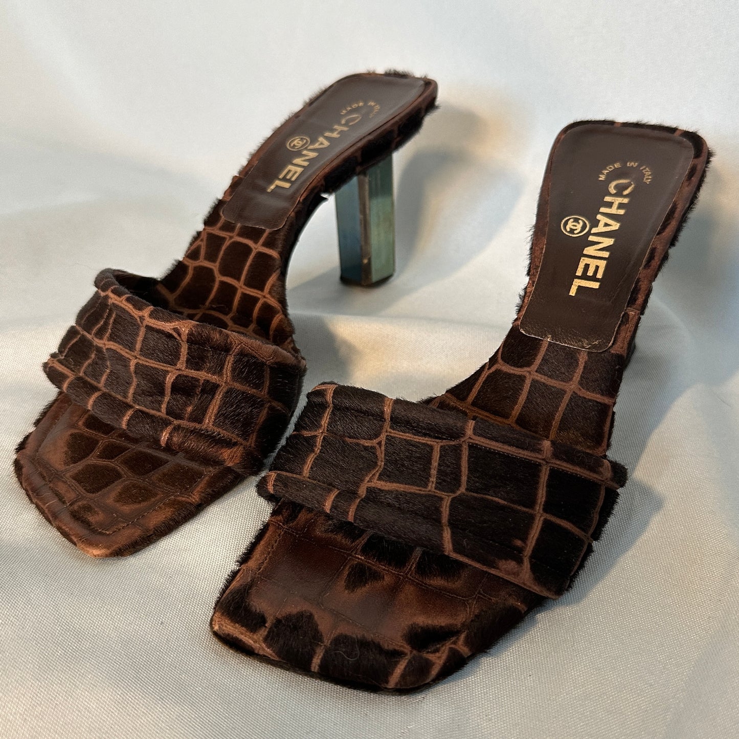 Chanel Brown Ponyhair Mirror Heels