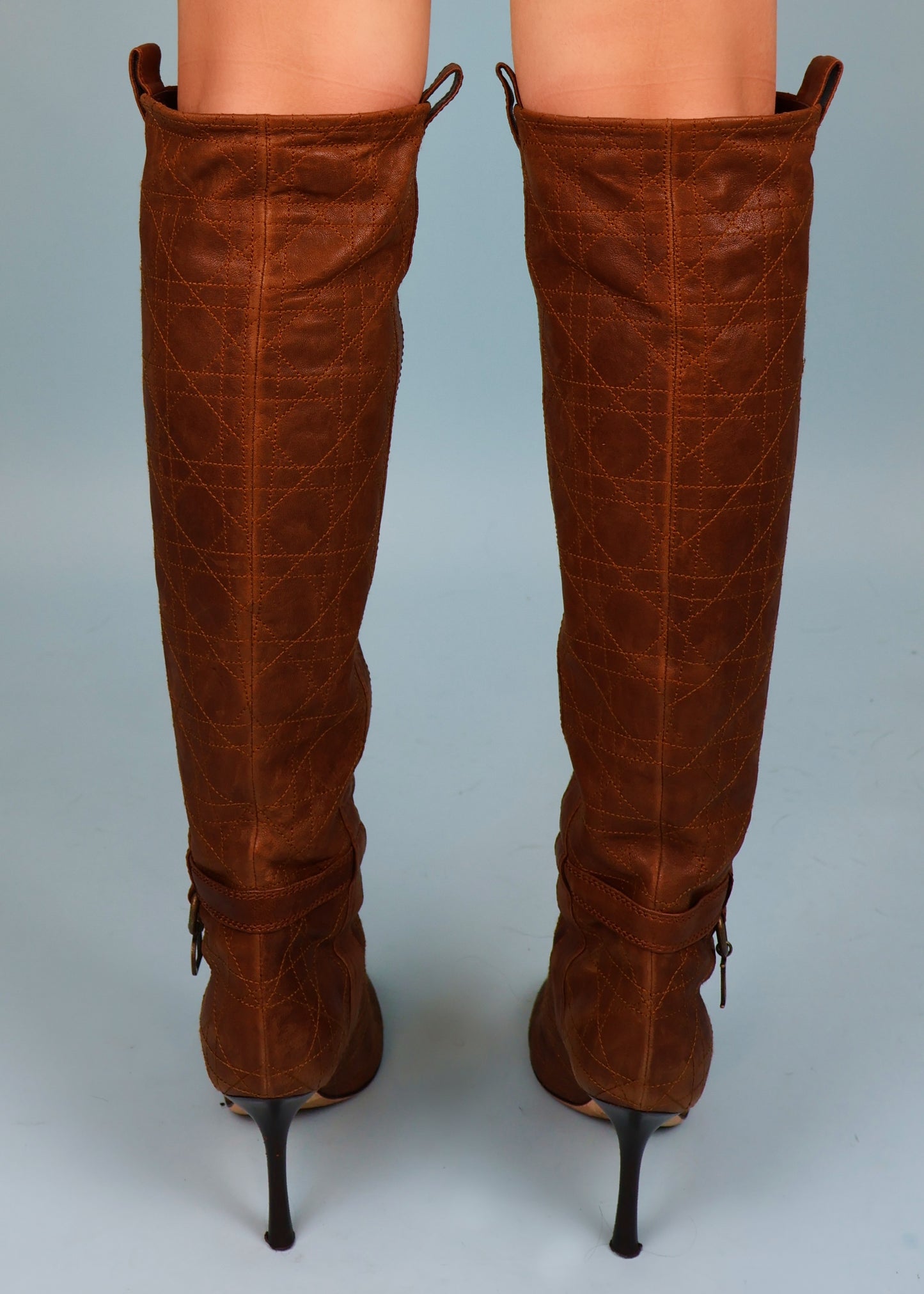 Dior Brown Leather Stitched Dior Charm Heeled Boots