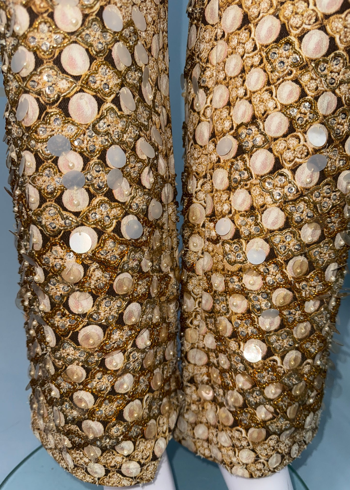 Roberto Cavalli Bead & Pearl Embellished Printed Jeans