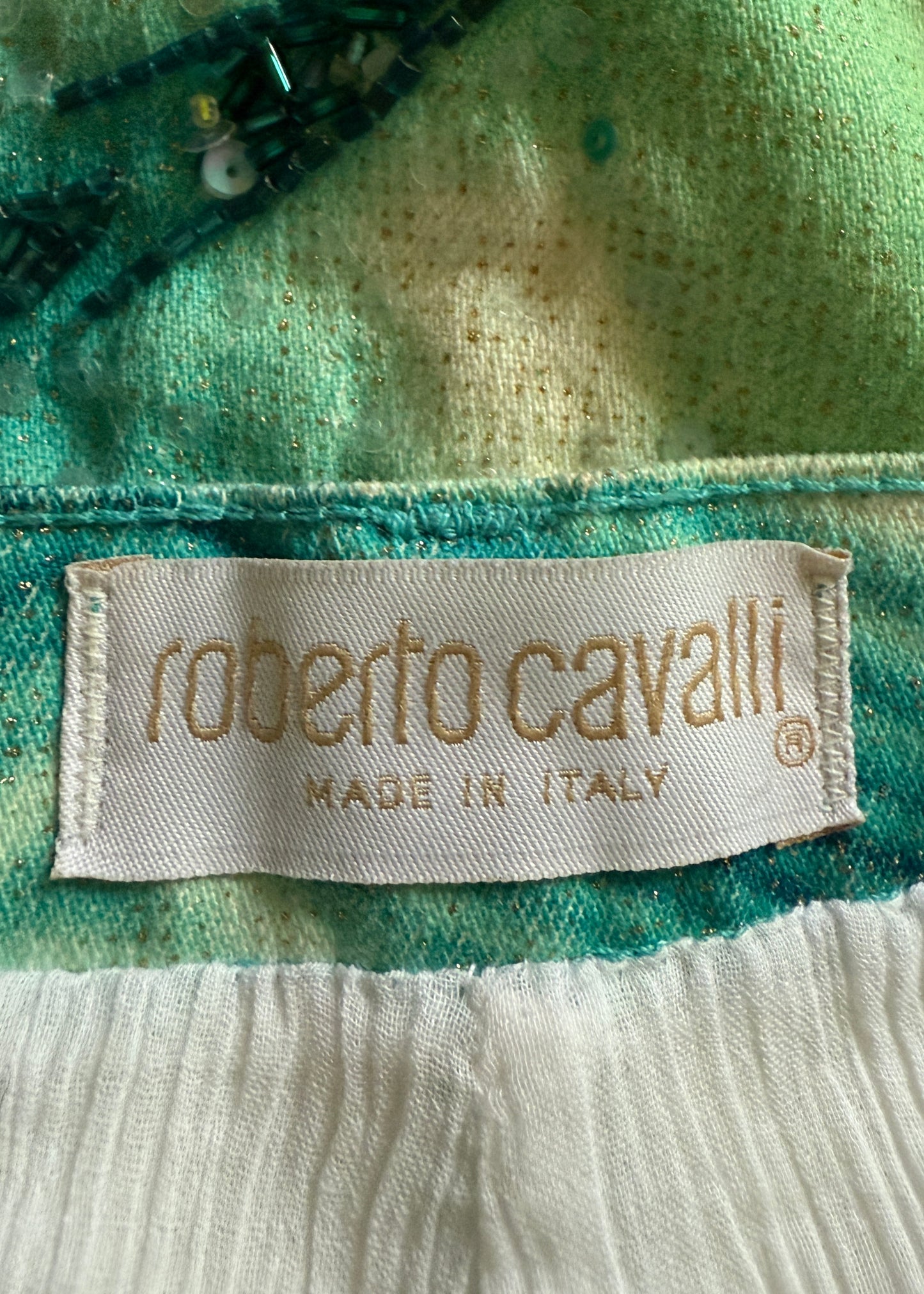 Roberto Cavalli Spring 2001 Bead Embellished Green Jeans