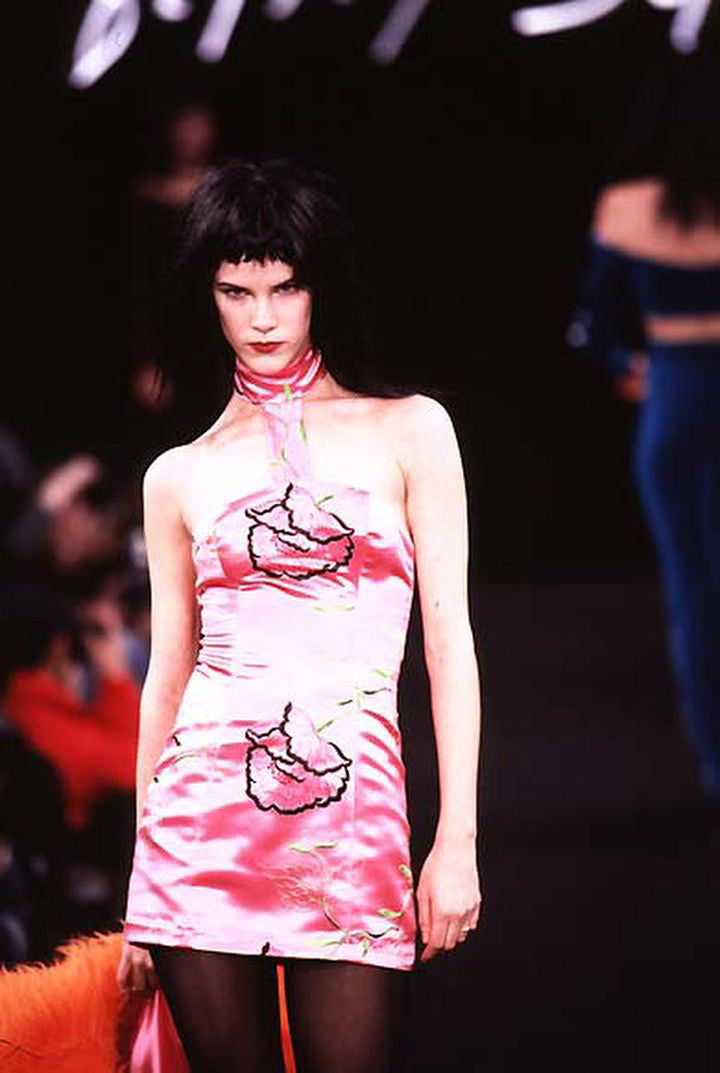 Betsey Johnson Fall 1996 Satin Floral Embroidered Dress