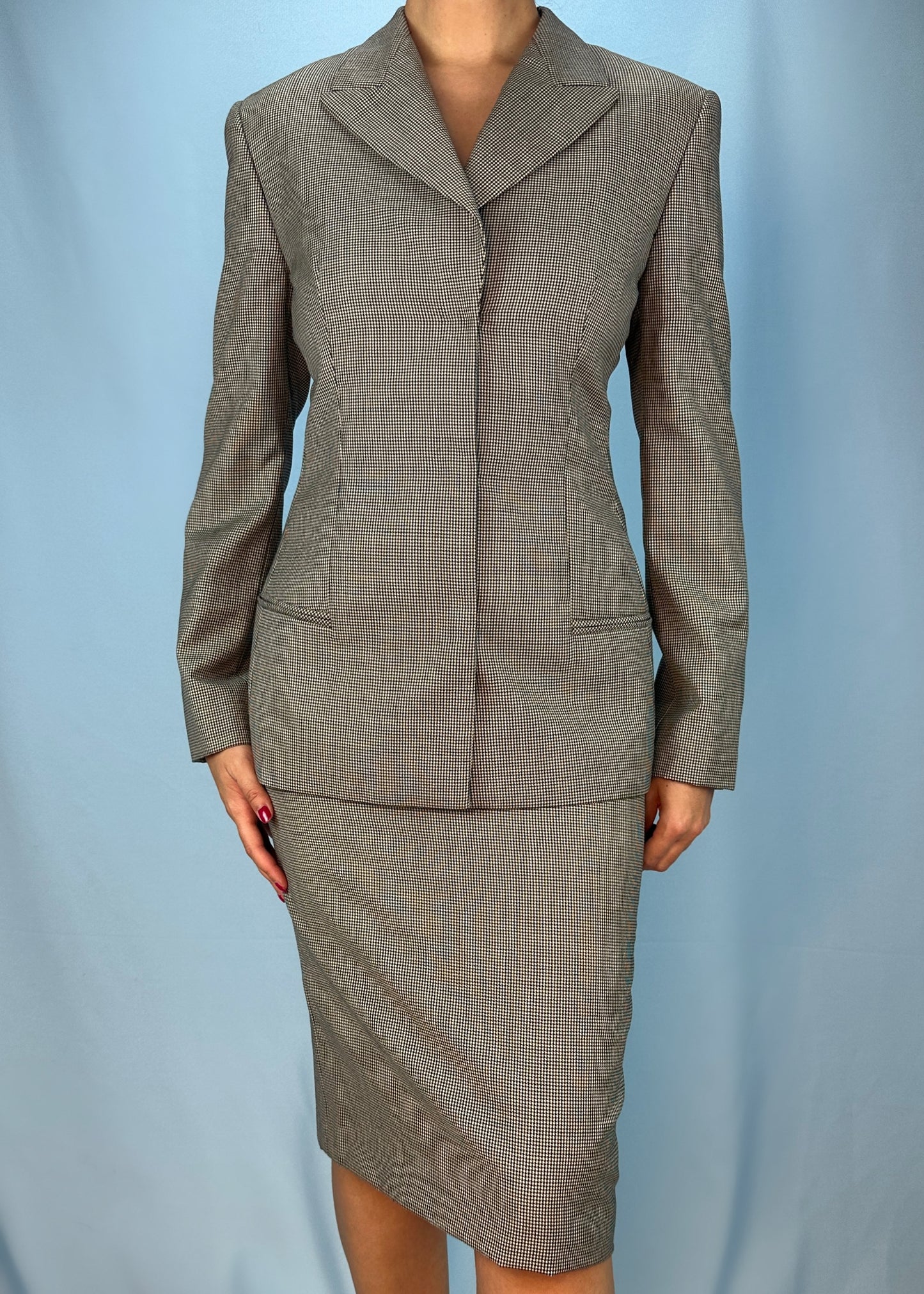 Versace Fall 1998 Houndstooth Jacket & Skirt Suit Set