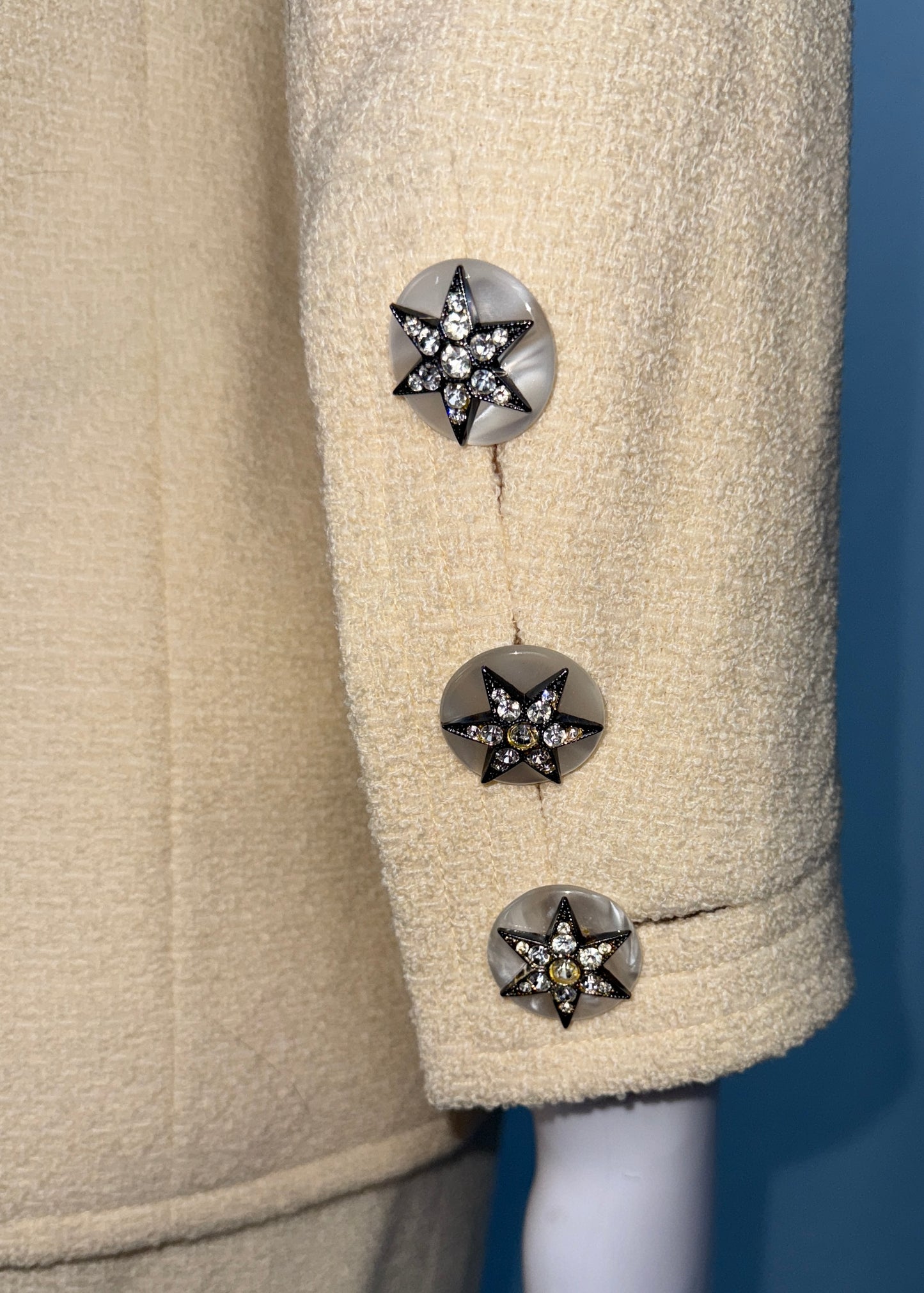 Yves Saint Laurent Haute Couture Spring 1991 Runway Crystal Star Button Skirt Suit