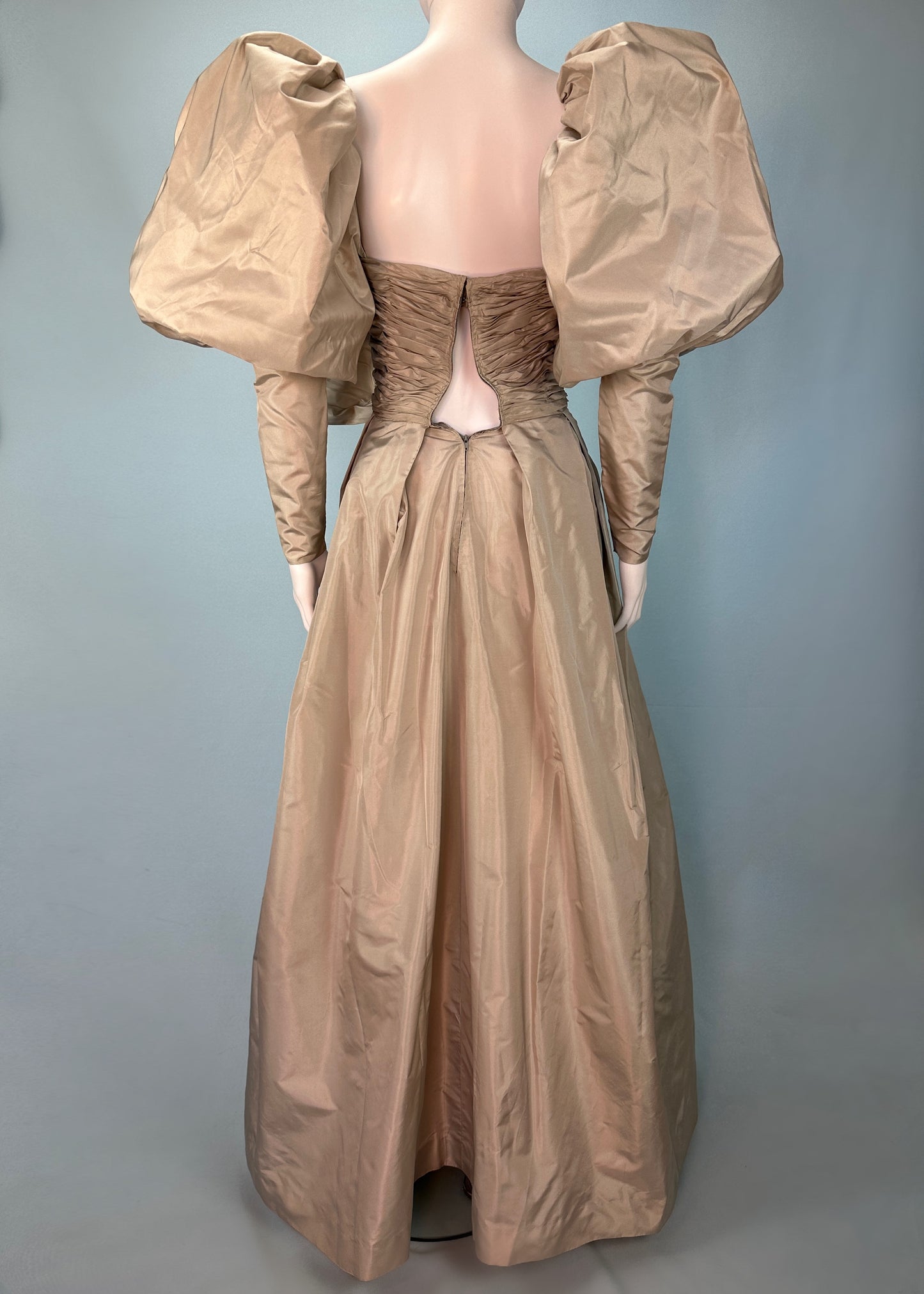 Loris Azzaro 1980’s Silk Taffeta Removable Puff Sleeve Gown