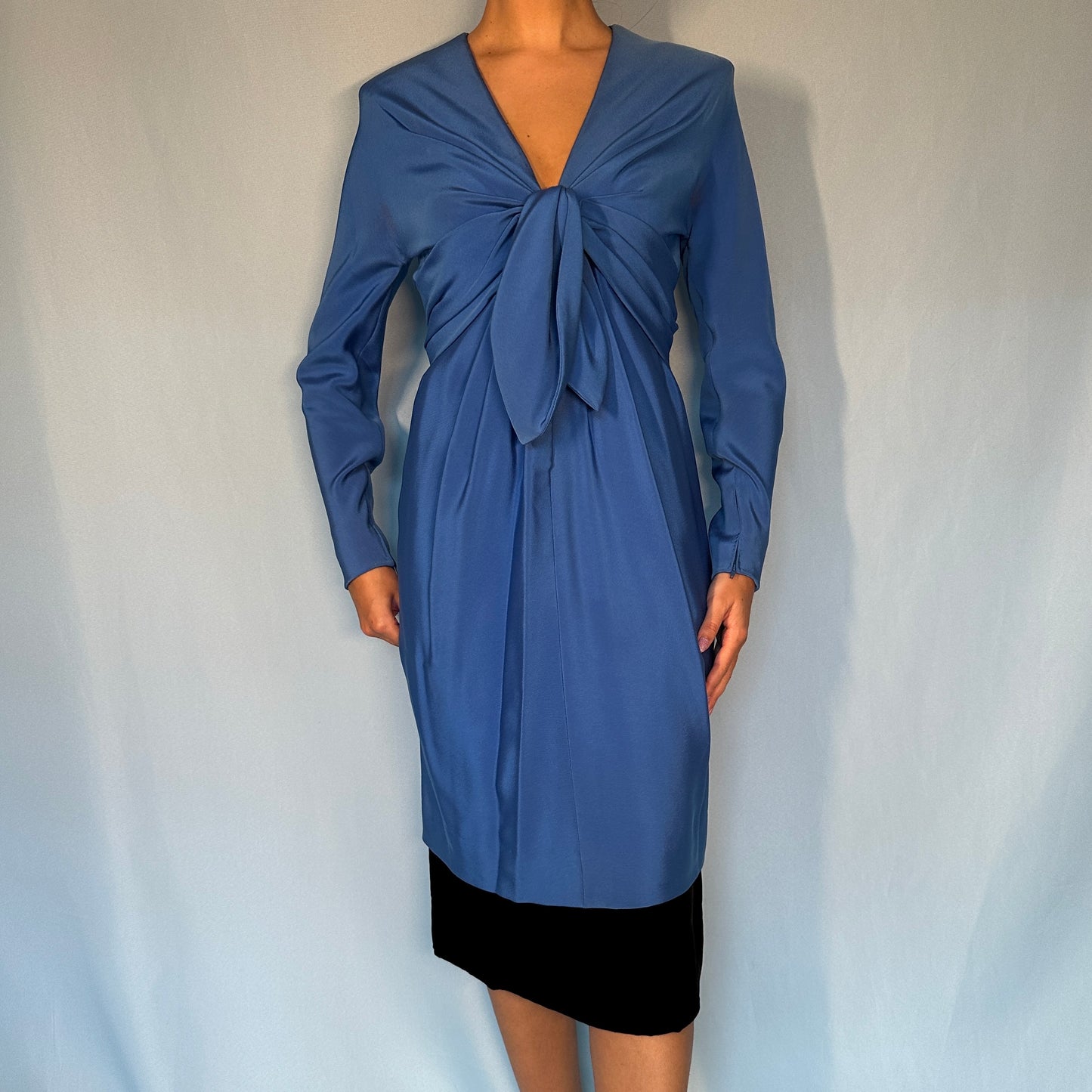 Givenchy Haute Couture 1980s Blue Silk & Velvet Dress