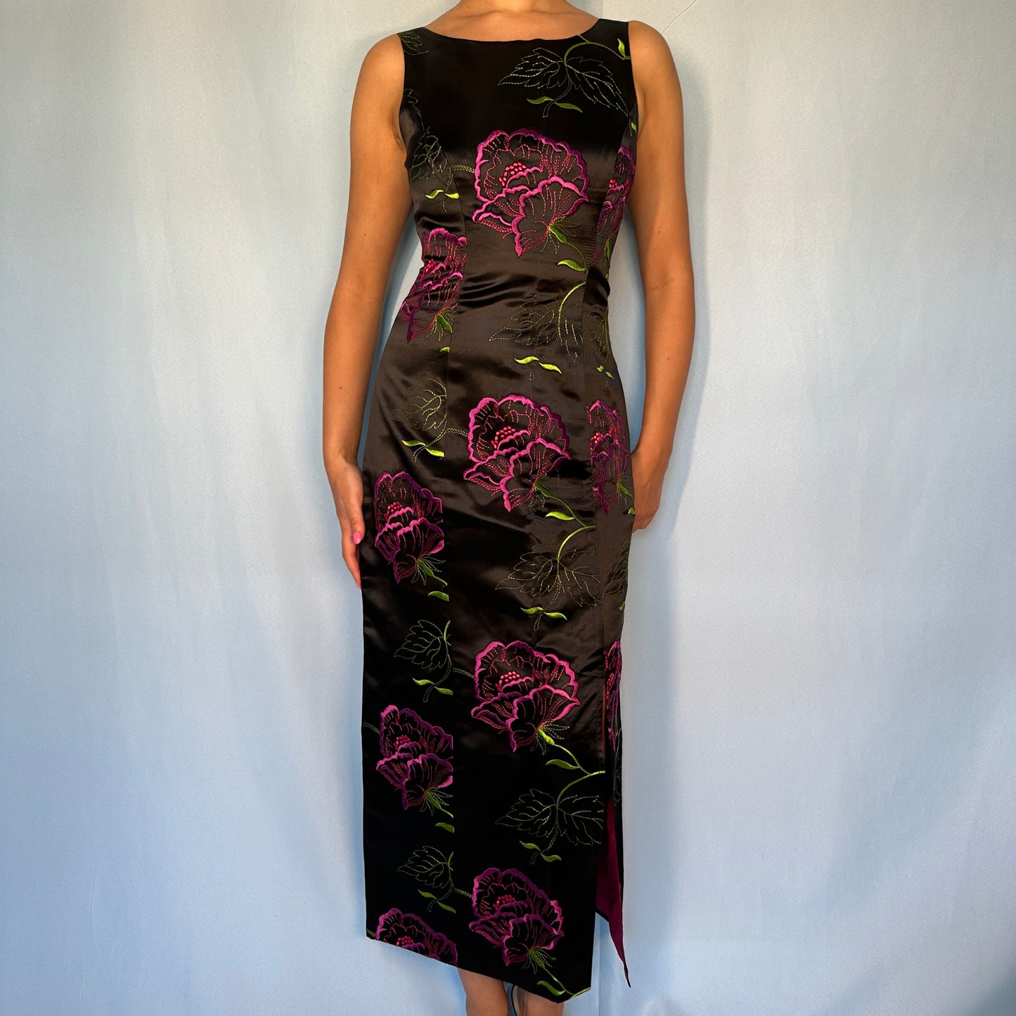 Betsey Johnson Fall 1996 Satin Floral Embroidered Dress