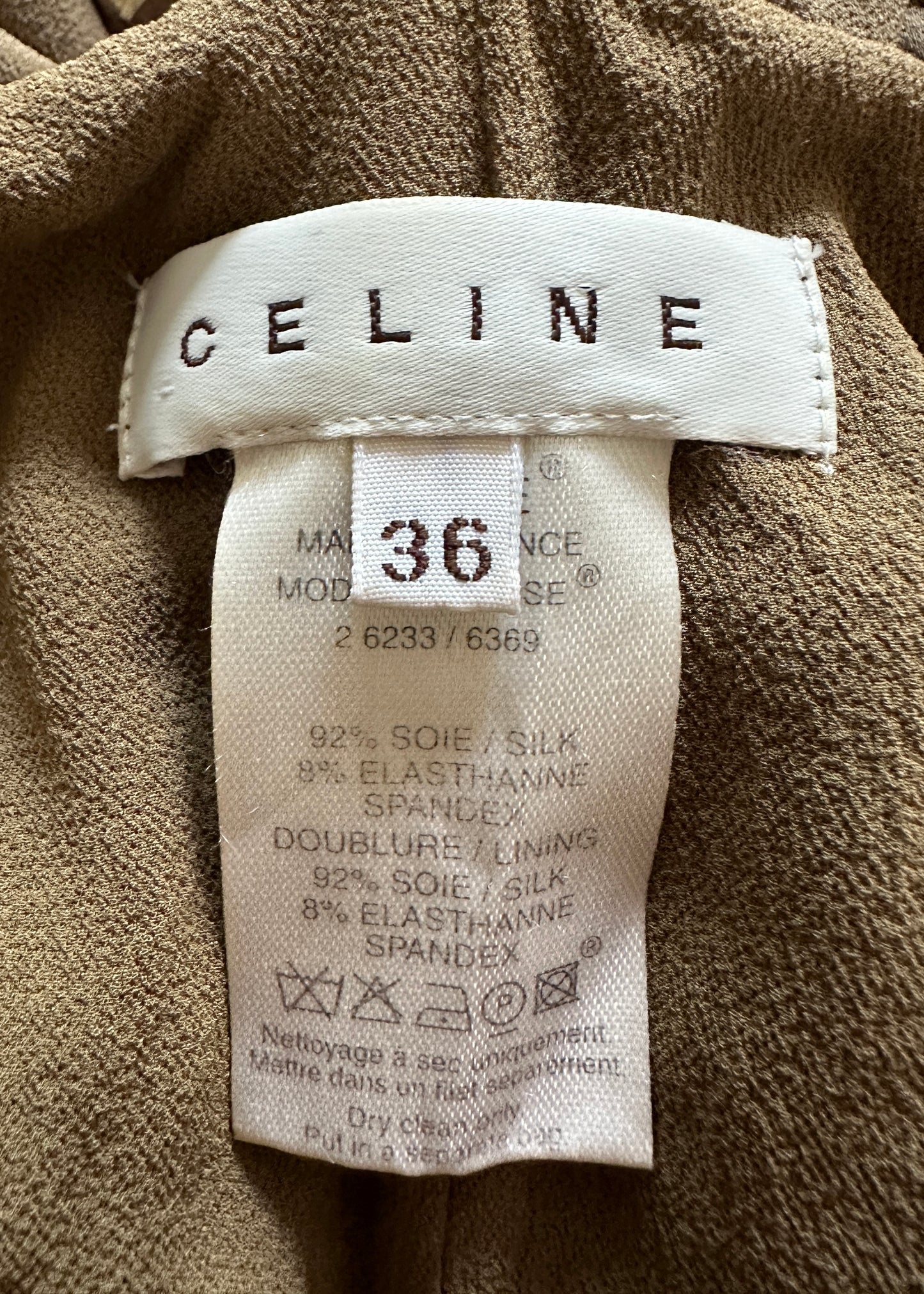 Celine Spring 2003 Runway Khaki Silk Chiffon Embellished Dress