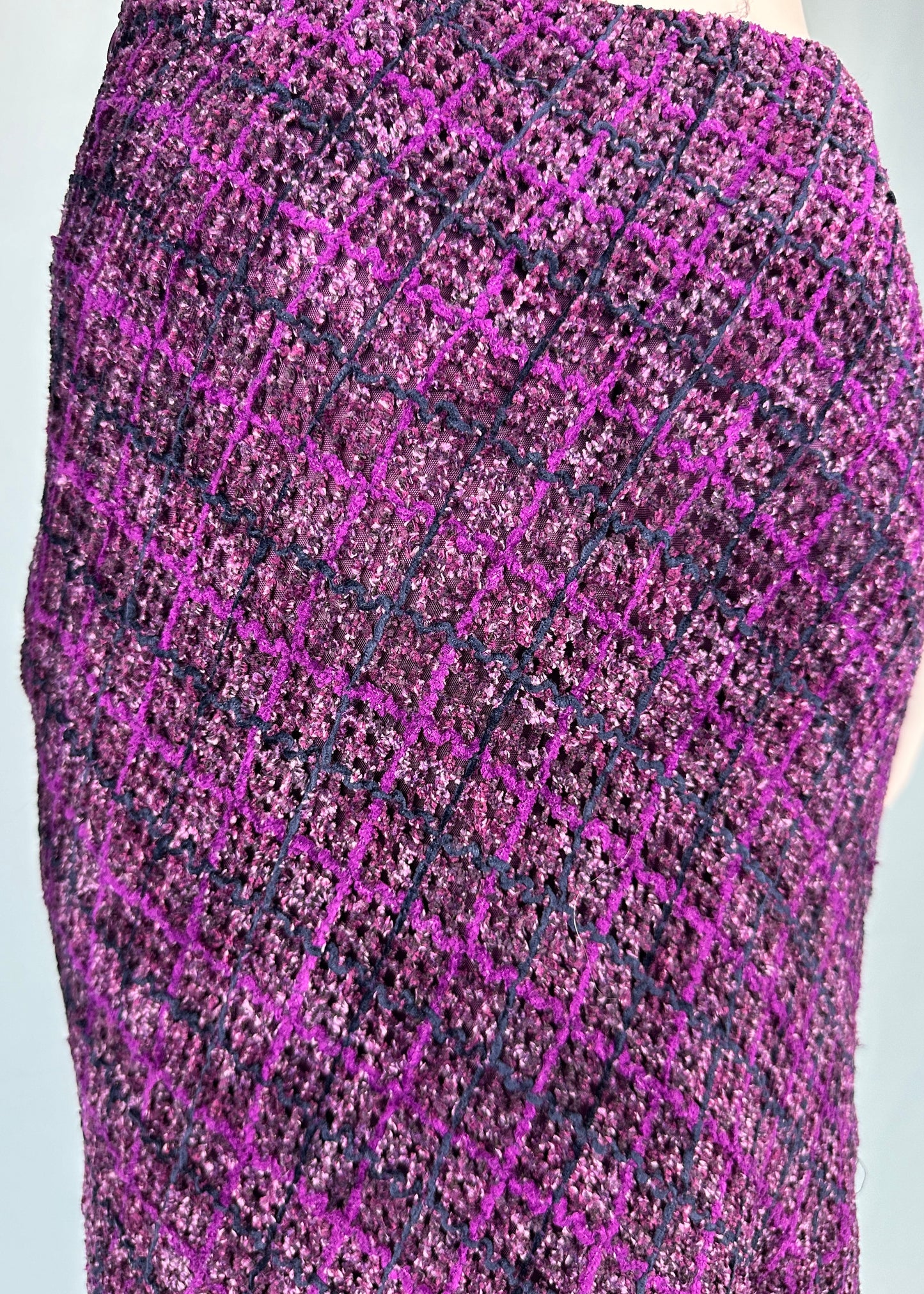 Anna Sui Fall 1998 Purple Chenille Knit Midi Skirt