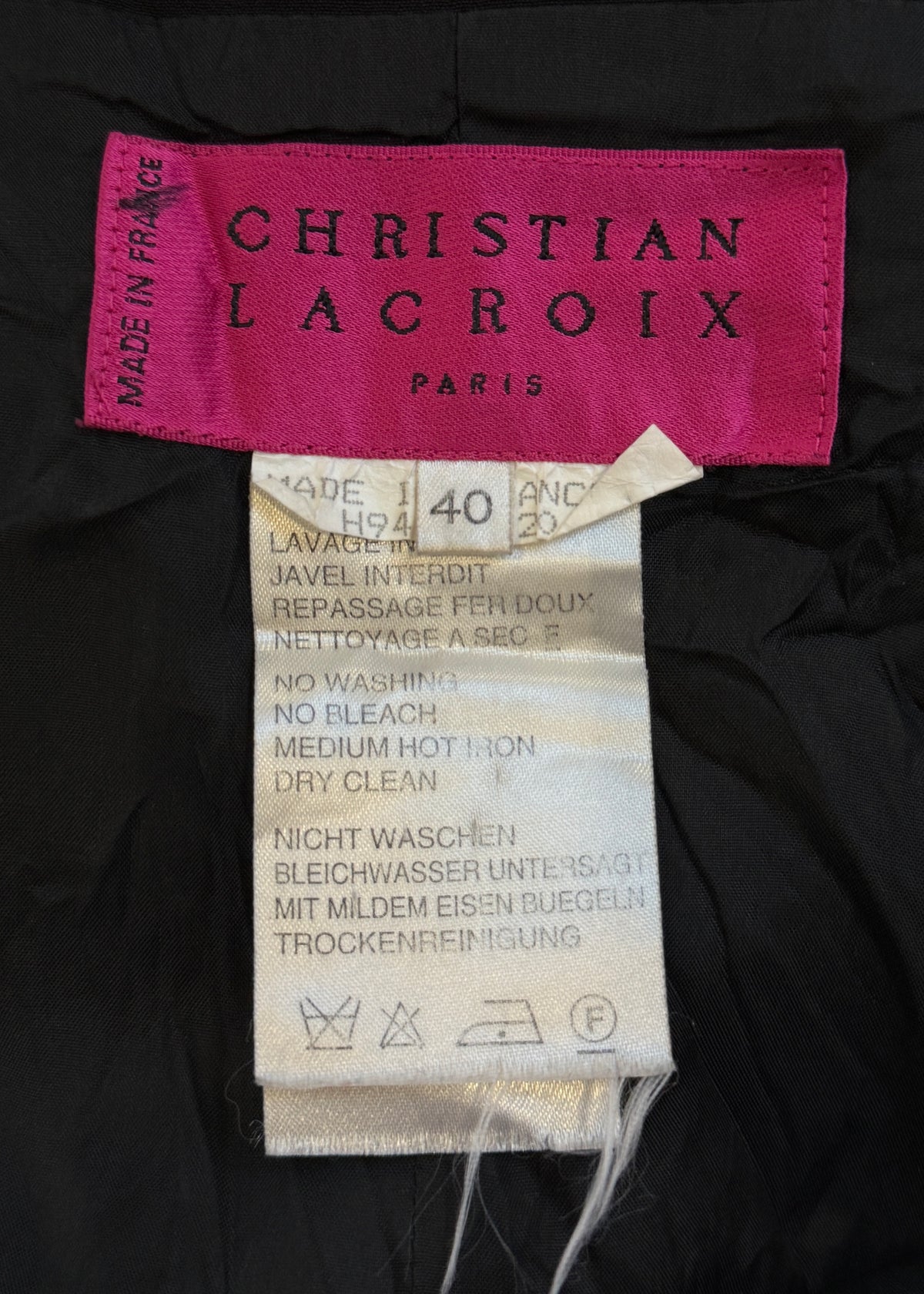 Christian Lacroix Fall 1994 Black Lace & Velvet Embellished Crossover Strap Gown