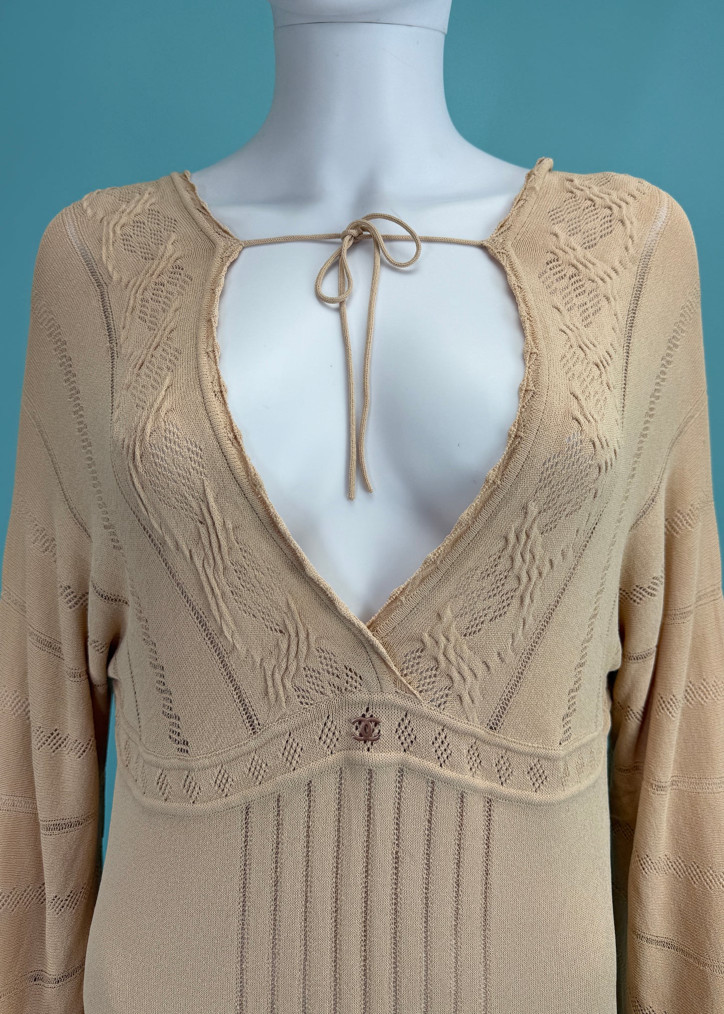 Chanel Spring 2001 Tan Knit Maxi Dress
