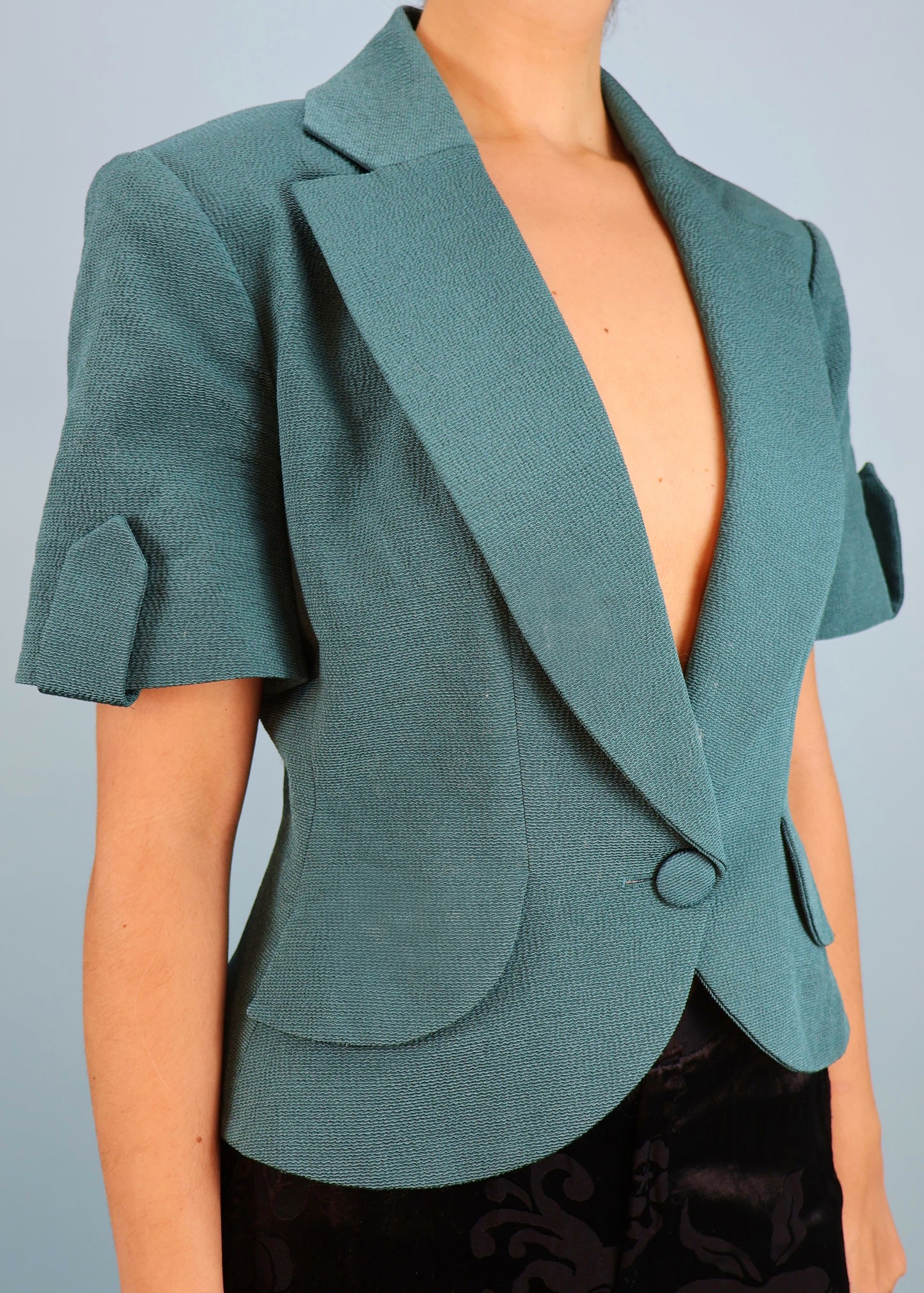 Dior Spring 1999 Runway Teal Blue Collared Jacket