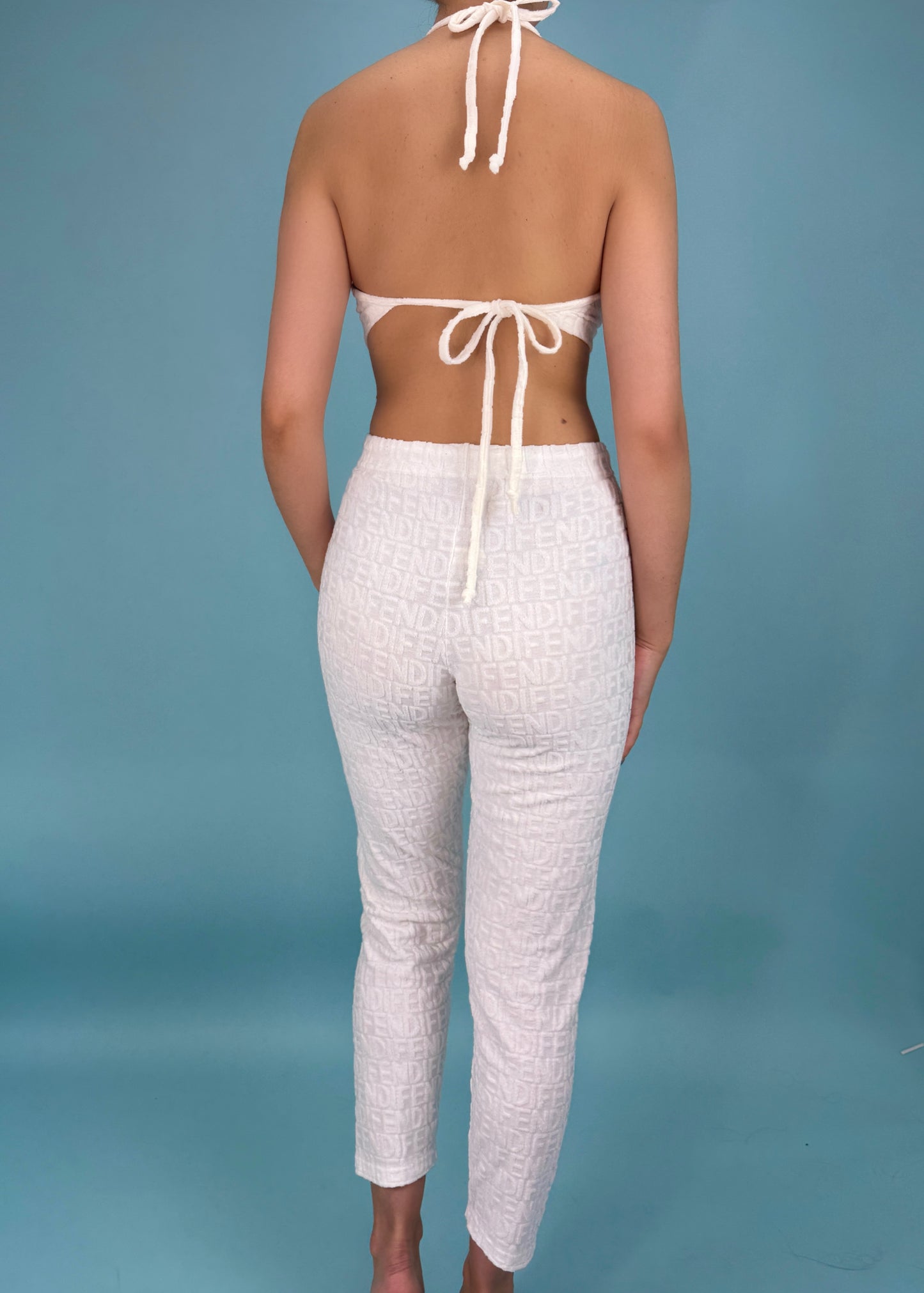 Fendi White Spellout Towelling Halter Top and Pants Set