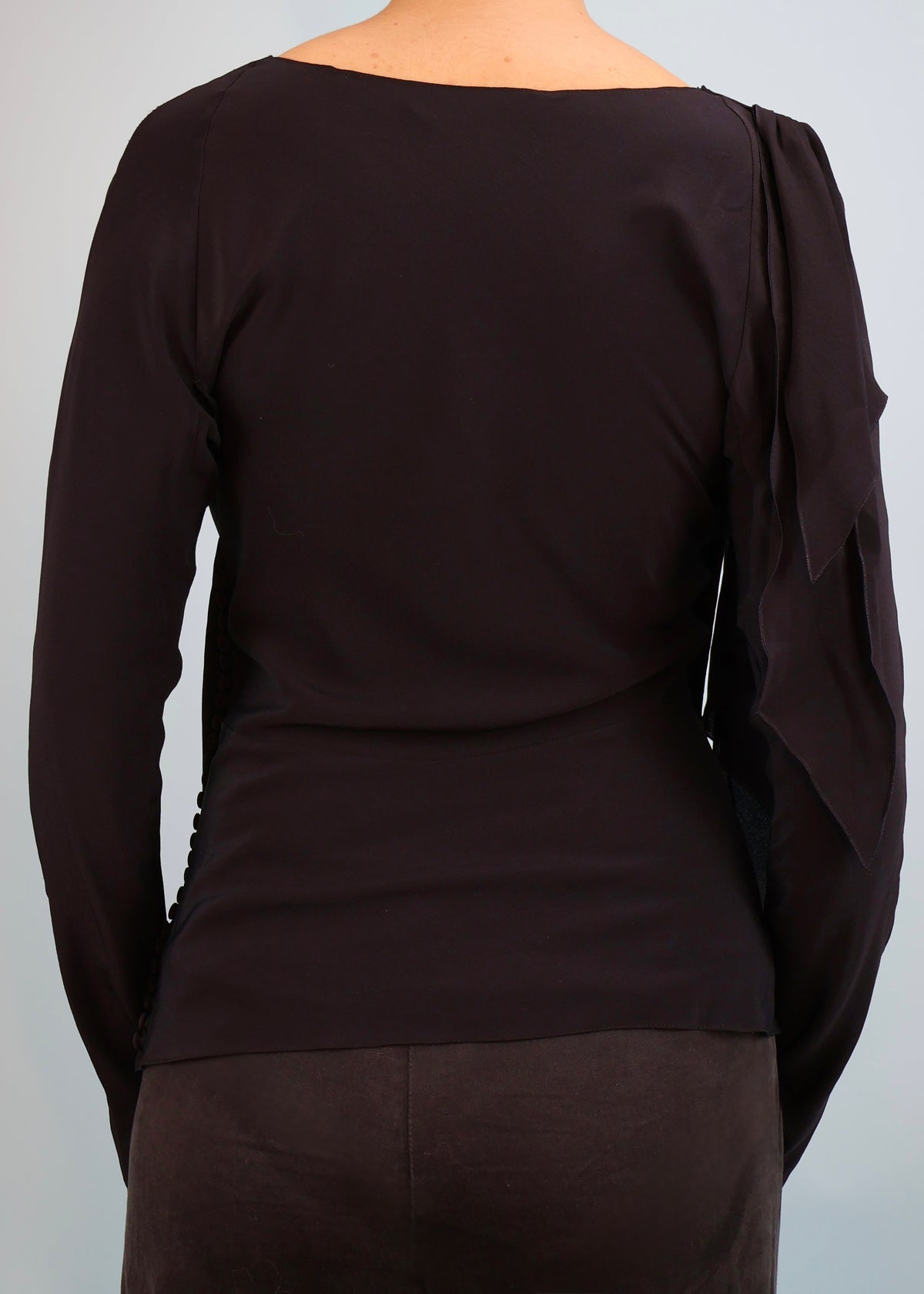 Dior Spring 2006 Black Silk Handkerchief & Ruffle Detail Blouse Top