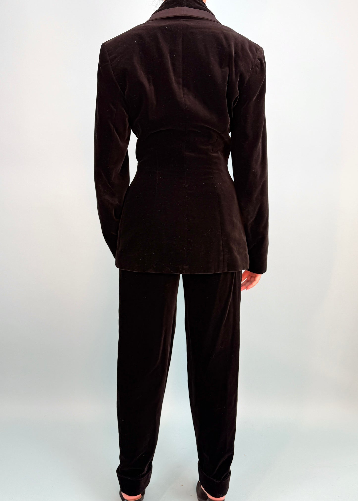 Azzedine Alaïa Fall 1989 Runway Black Velvet Jacket & Trouser Suit Set