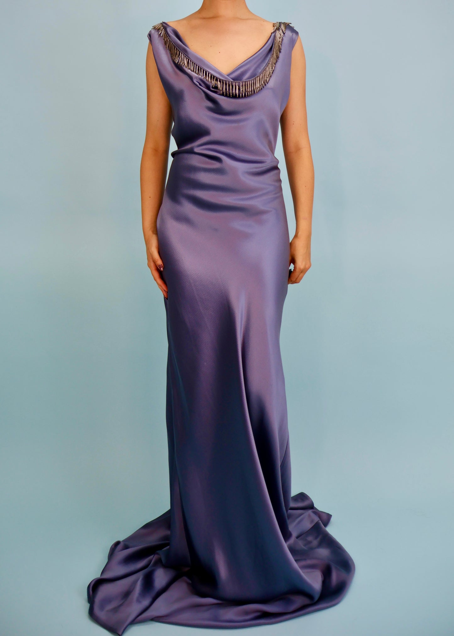 Alexander McQueen 2007 Blue Bead Embellished Silk Gown