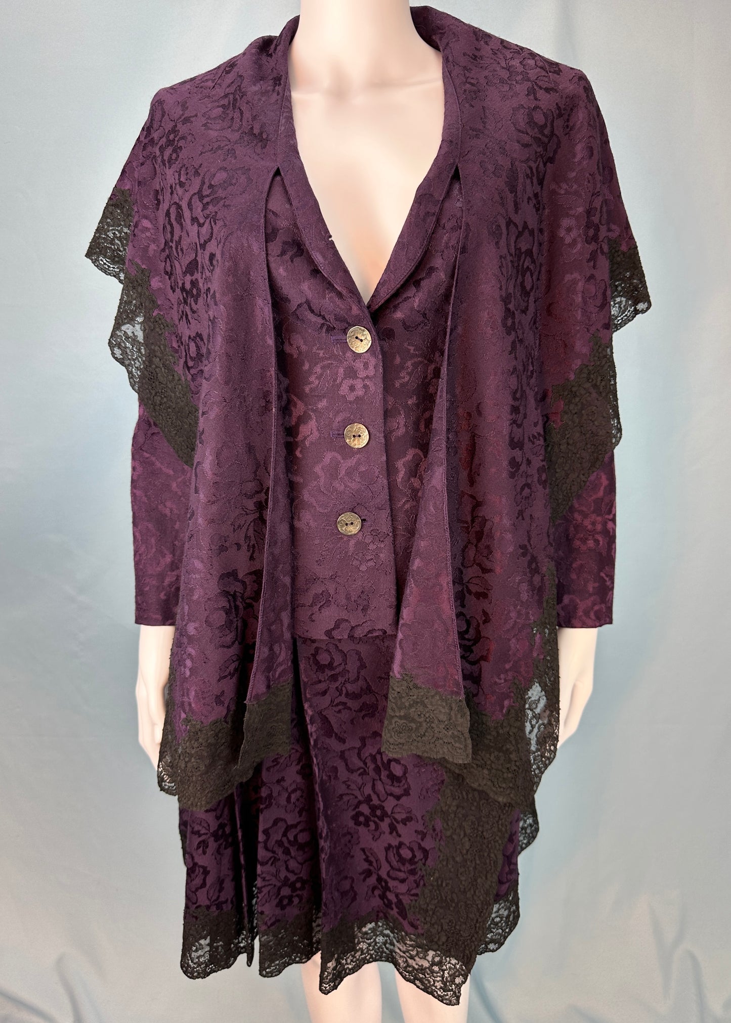 Dior Fall 1998 Purple Silk Brocade and Lace Skirt & Jacket Set