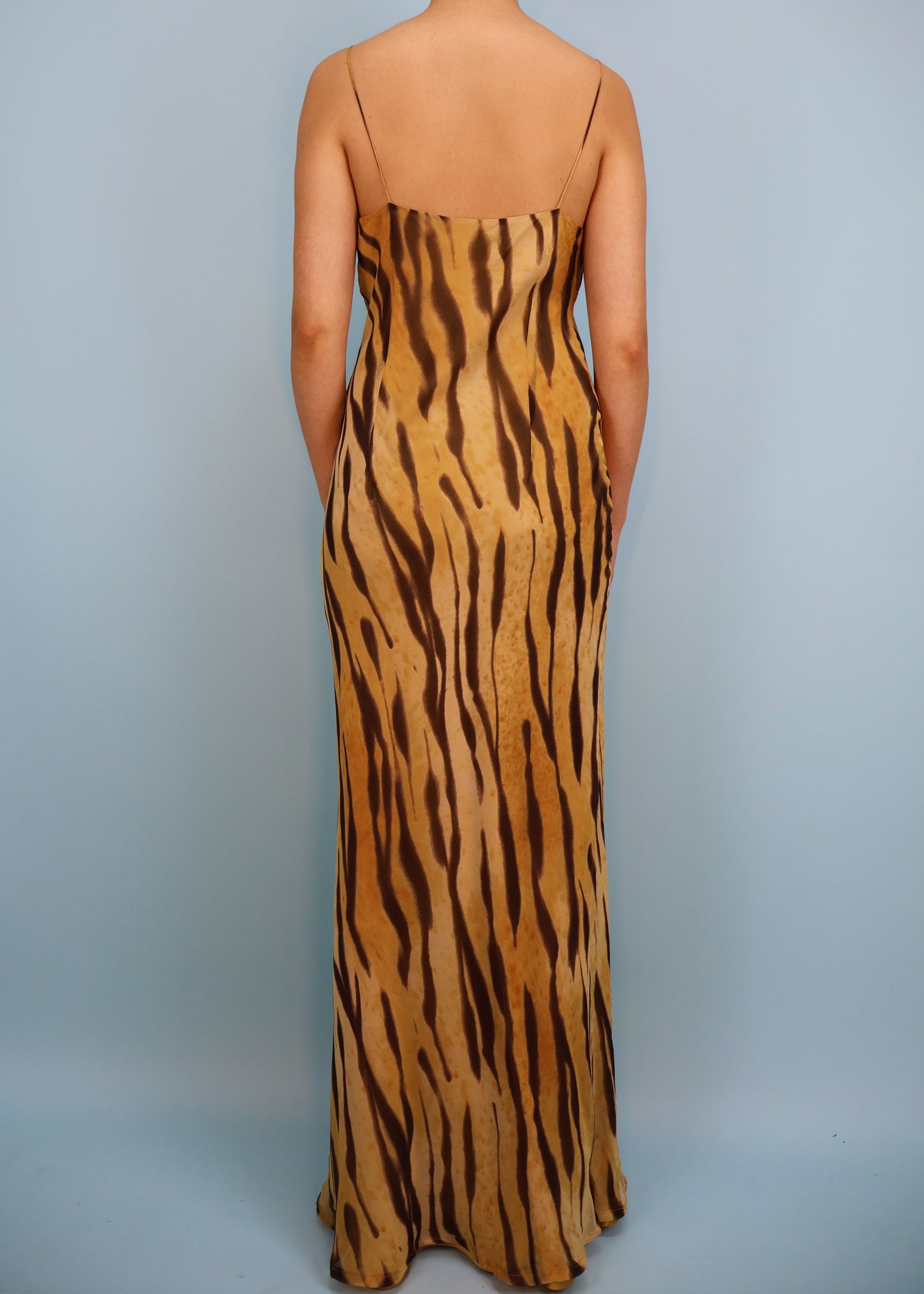 Dior Fall 1995 Silk Tiger Print Crystal Embellished Maxi Slip Dress