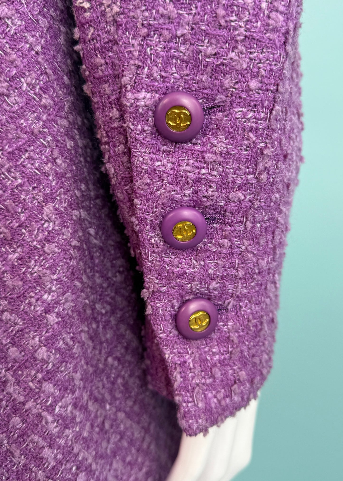 Chanel Spring 1994 Runway Purple Boucle Jacket & Skirt Suit Set