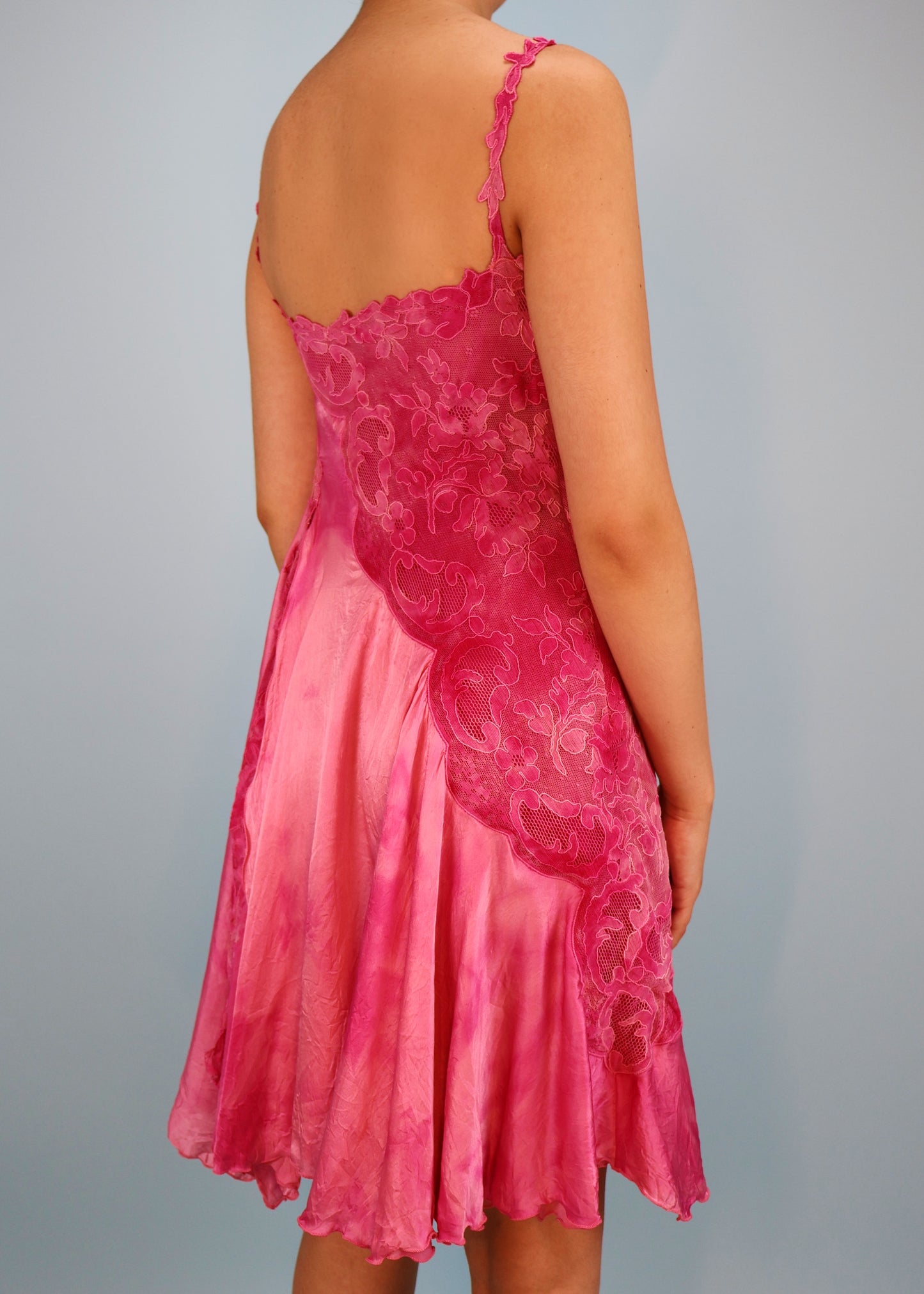 Versace Spring 1994 Runway Pink Silk & Lace Dress