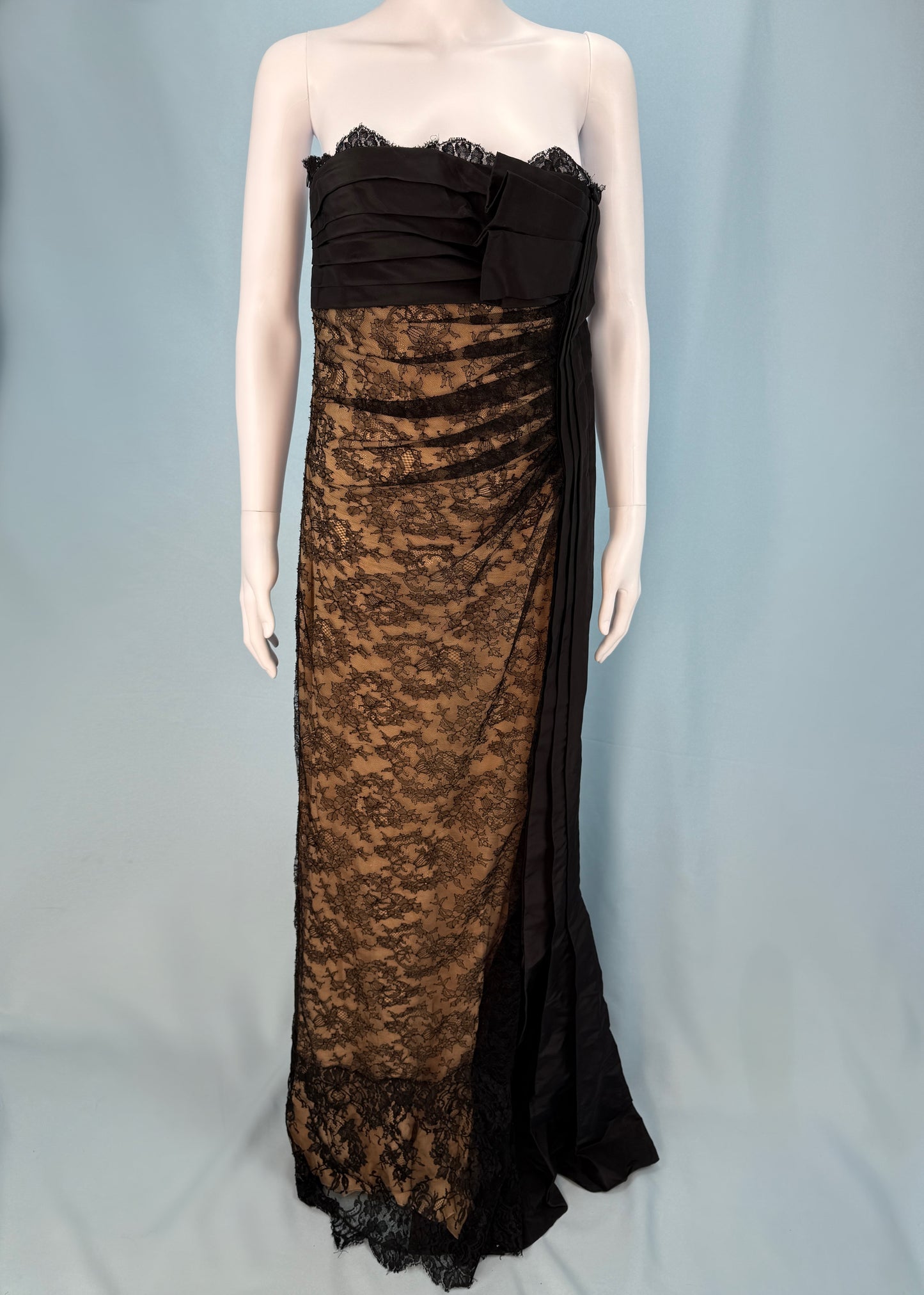 Valentino Nude Silk & Lace Overlay Strapless Gown Dress